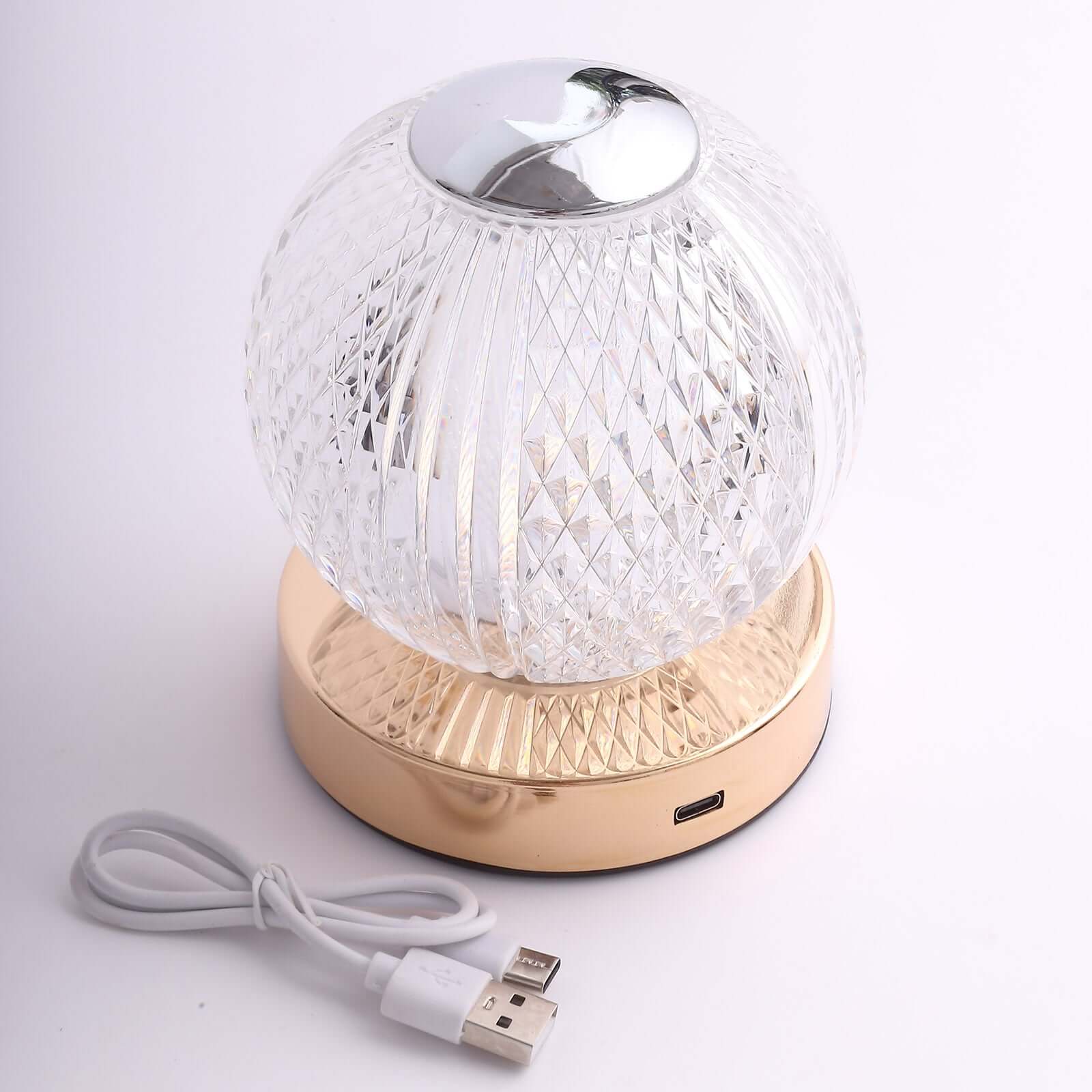 Acrylic LED Table Lamp Diamond Cut Ball Design Rechargeable - Dimmable Touch Control Decorative Night Light 5