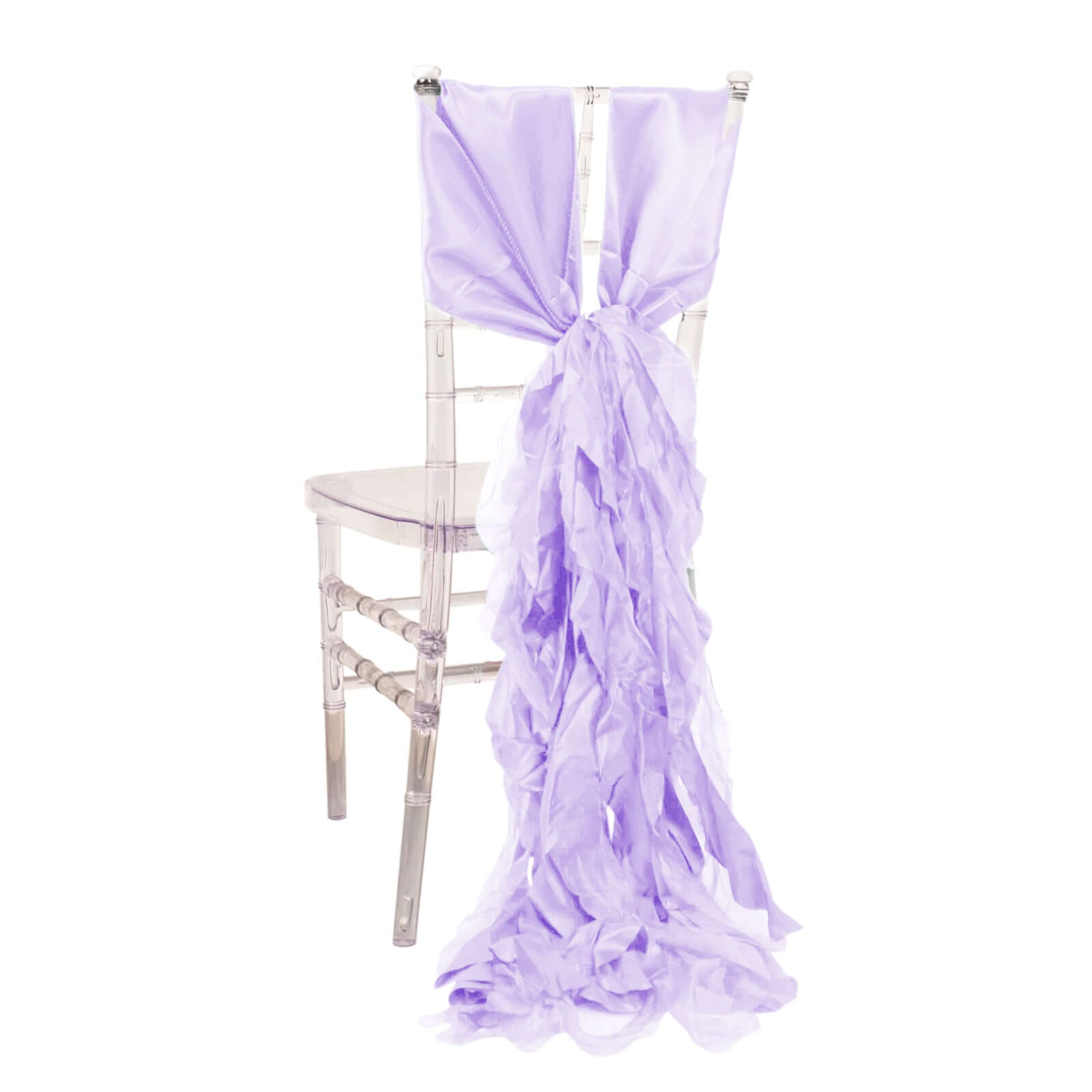 5 Pack Chiffon Satin Chair Sashes Lavender Lilac - Easy to Install Ruffled Curly Willow