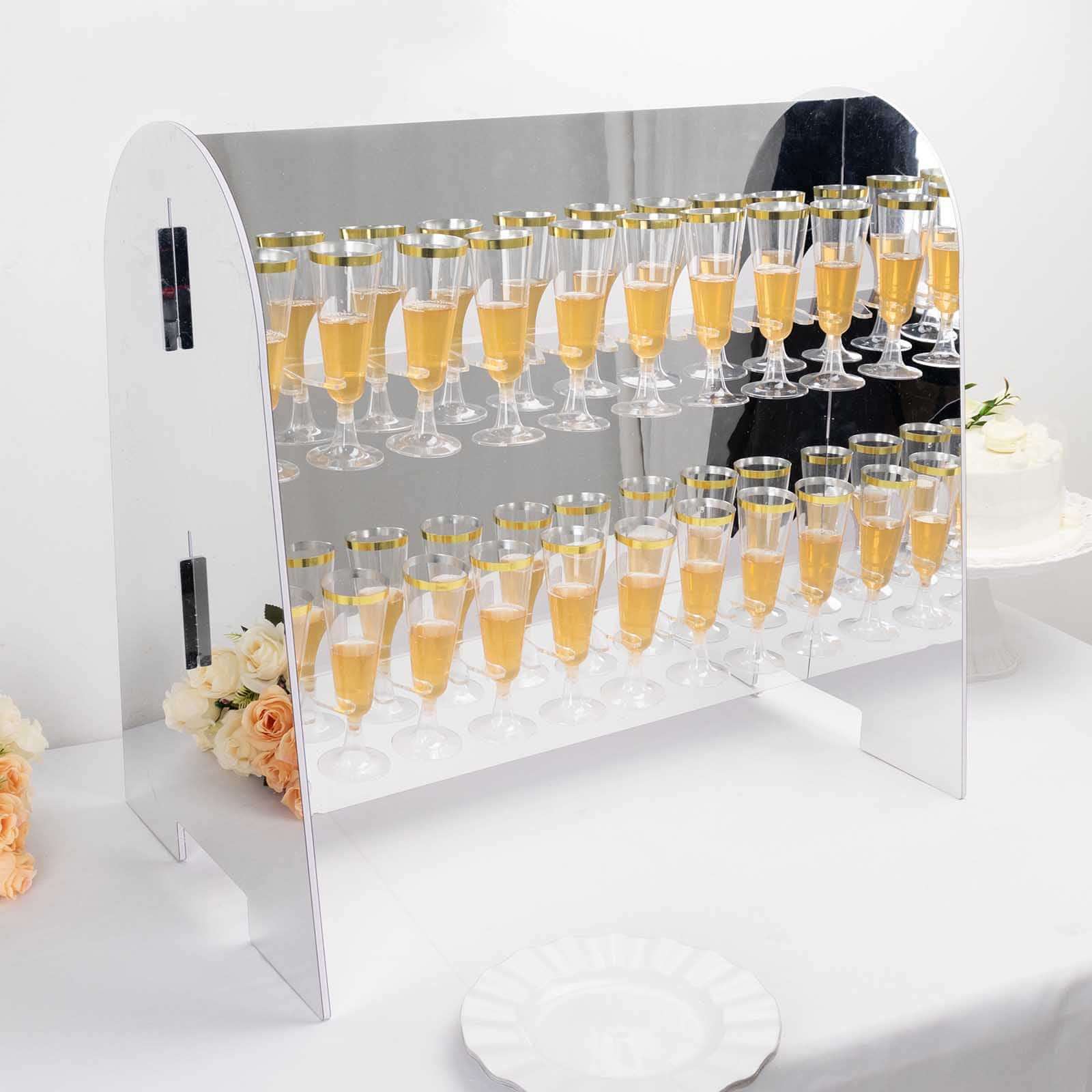 2-Tier Champagne Glass Holder Display Stand Table Top in Silver Mirror Finish - Modern Stemware Rack Cocktail Drink Holder with 18 Hooks for Events & DIY Bars 25