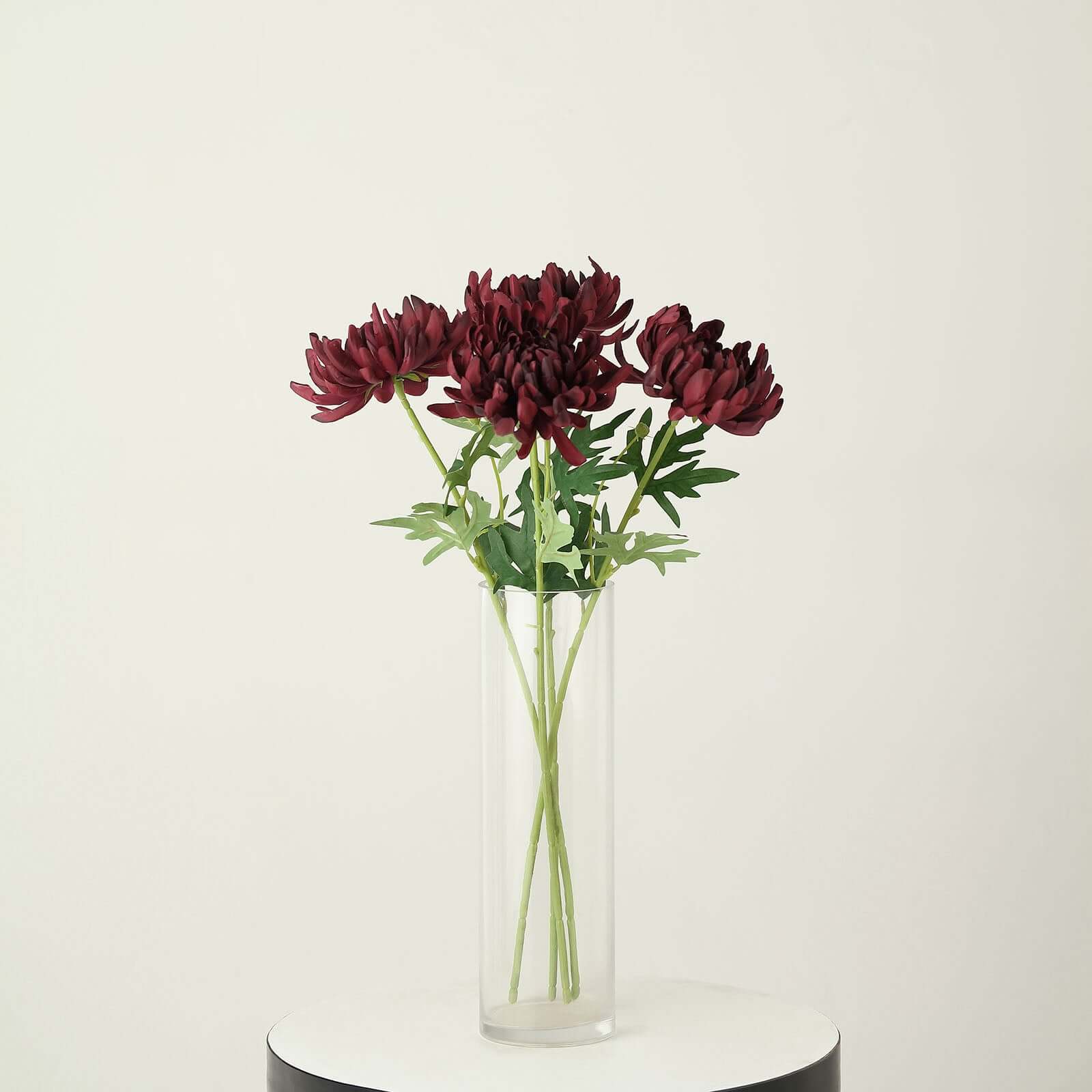 3 Stems Burgundy 27 Artificial Silk Chrysanthemum Bouquet Flowers, Large Faux Mum Branches