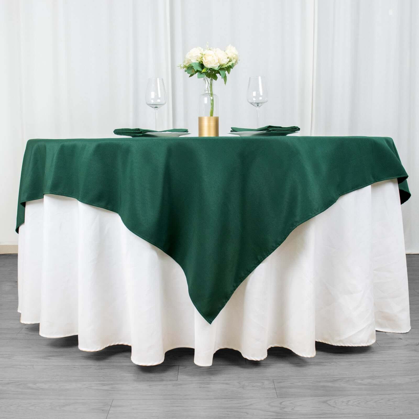 Premium Polyester 70x70 Table Overlay Square Tablecloth Hunter Emerald Green 220GSM Wrinkle-Resistant Table Cover