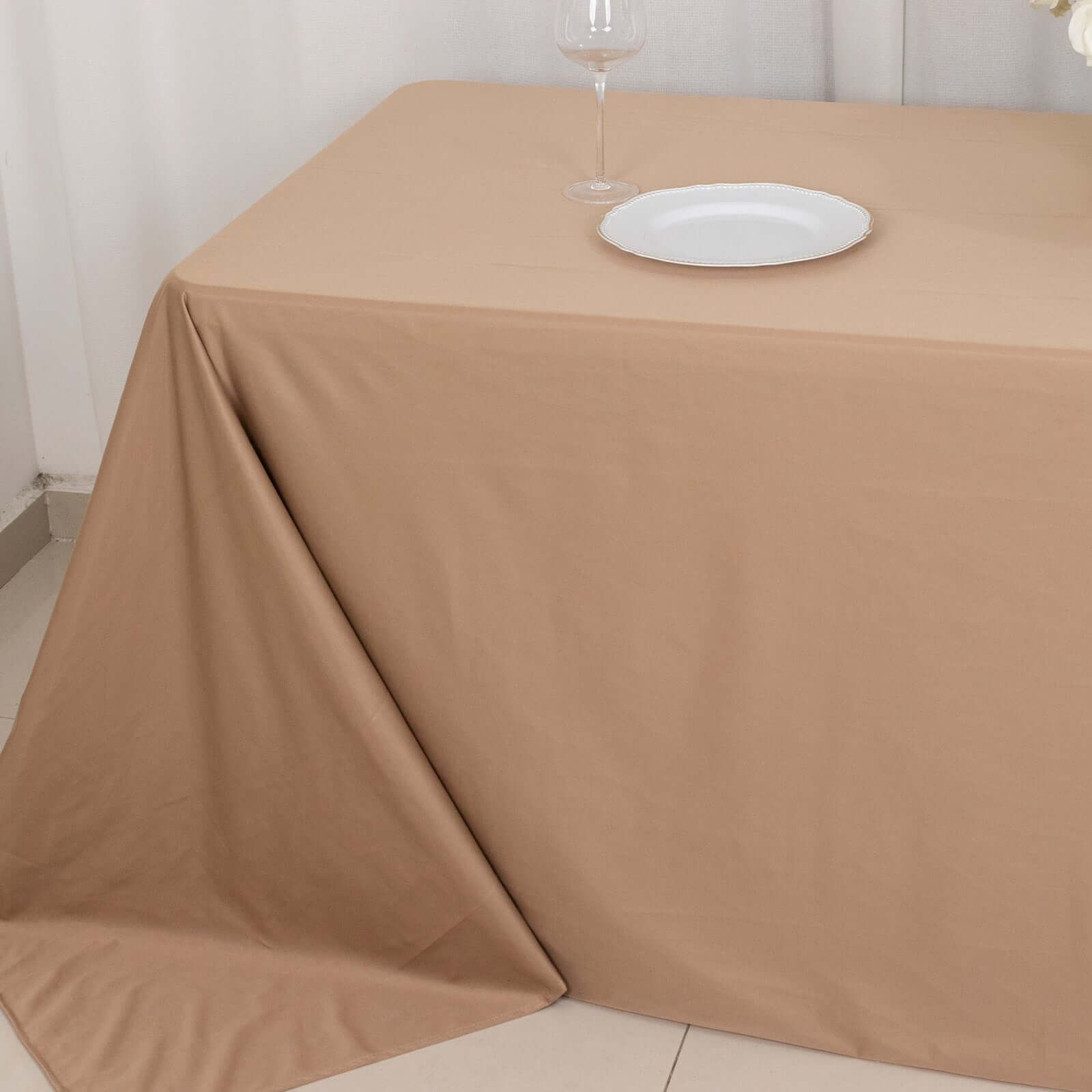 Premium Scuba Rectangular 90x132 Tablecloth Nude - Wrinkle Free, Stain Resistant & Seamless Table Cover