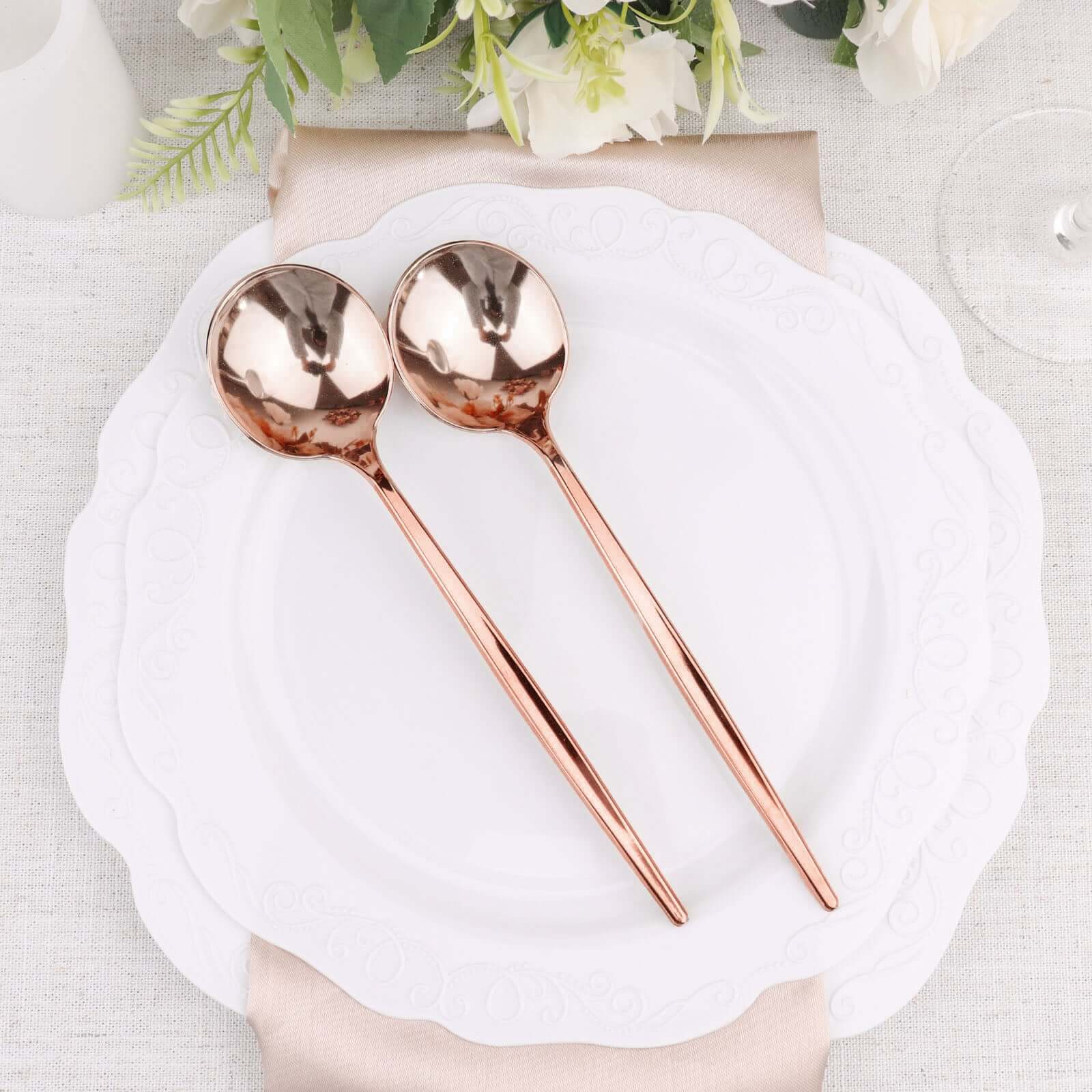 24-Pack Plastic Spoons Glossy Rose Gold - Premium Heavy Duty Disposable Silverware 8