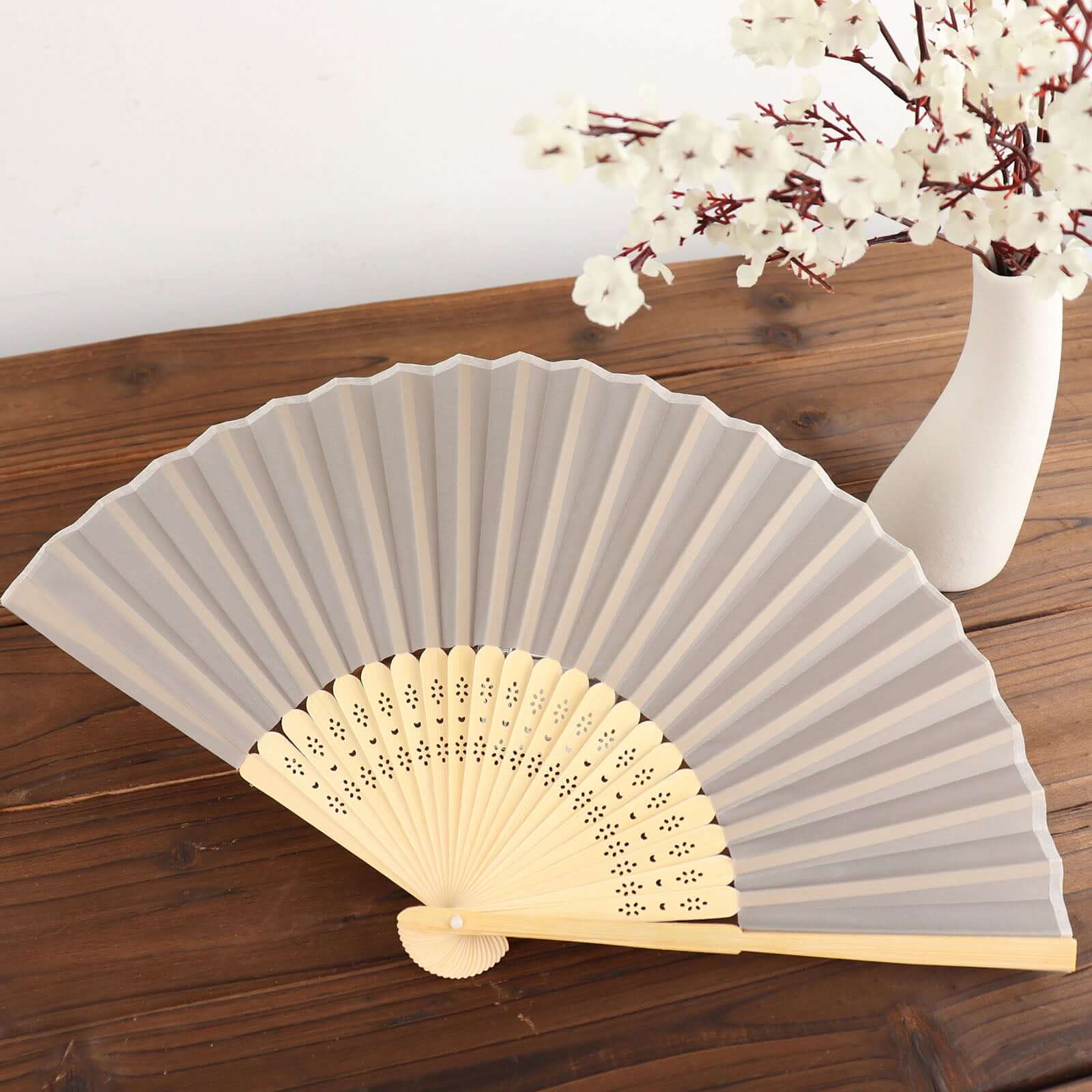 5 Pack Silver Asian Silk Folding Fans Party Favors, Oriental Folding Fan Favors