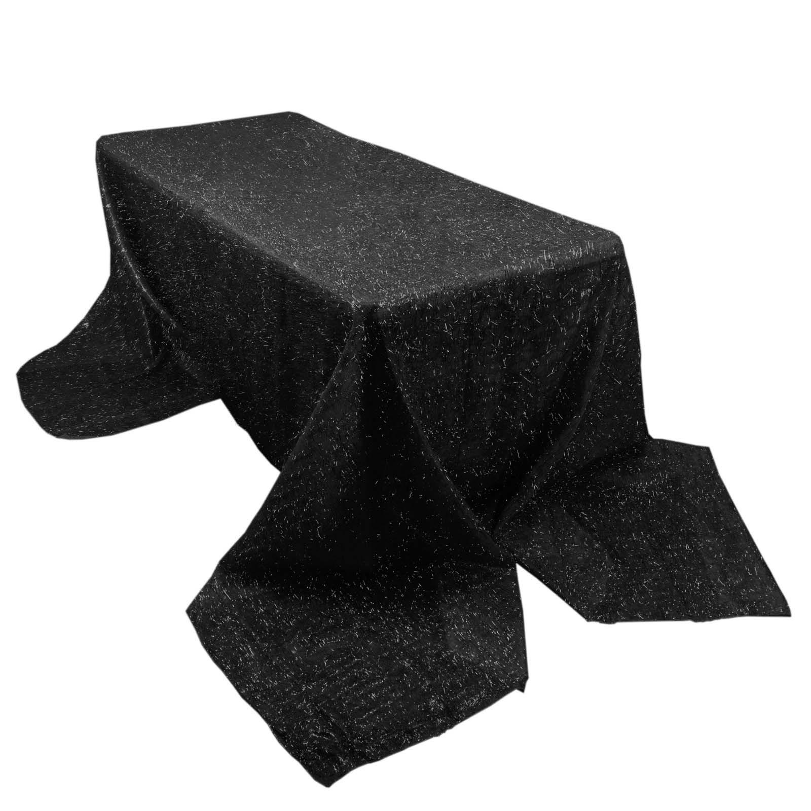 Polyester 90x156 Rectangle Tablecloth Black Metallic Fringe Shag Tinsel Table Cover