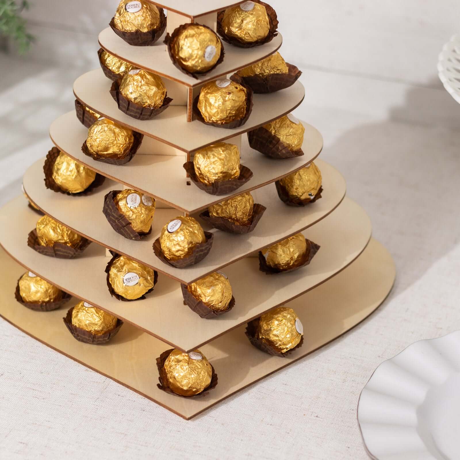 7-Tier Wooden Chocolate Display Stand Heart Shape Natural with Love Topper - DIY Dessert Table Tower Rack 16