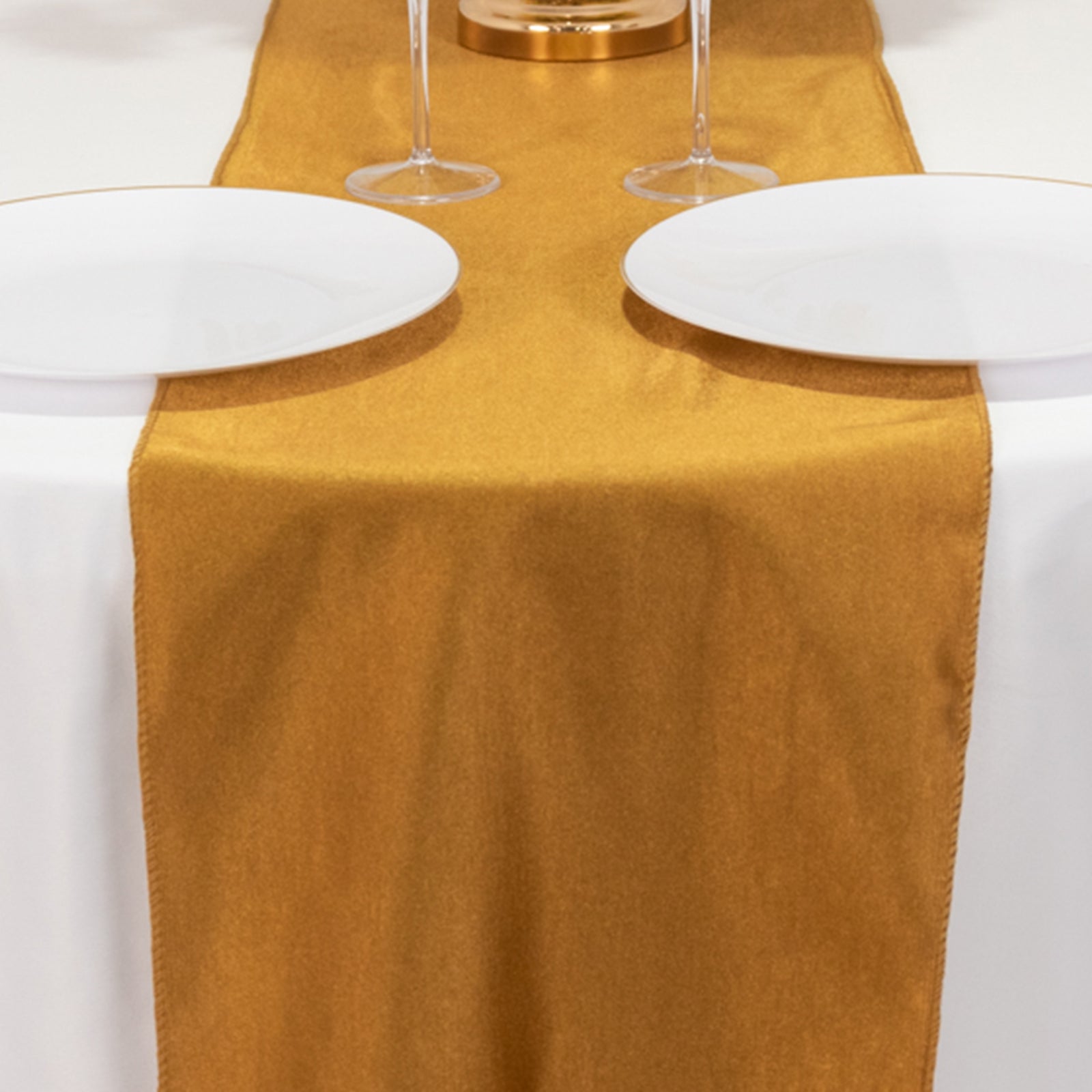 Premium Scuba Polyester 12x108 Table Runner Shimmer Gold - Wrinkle-Free Table Linen for Events and Banquets