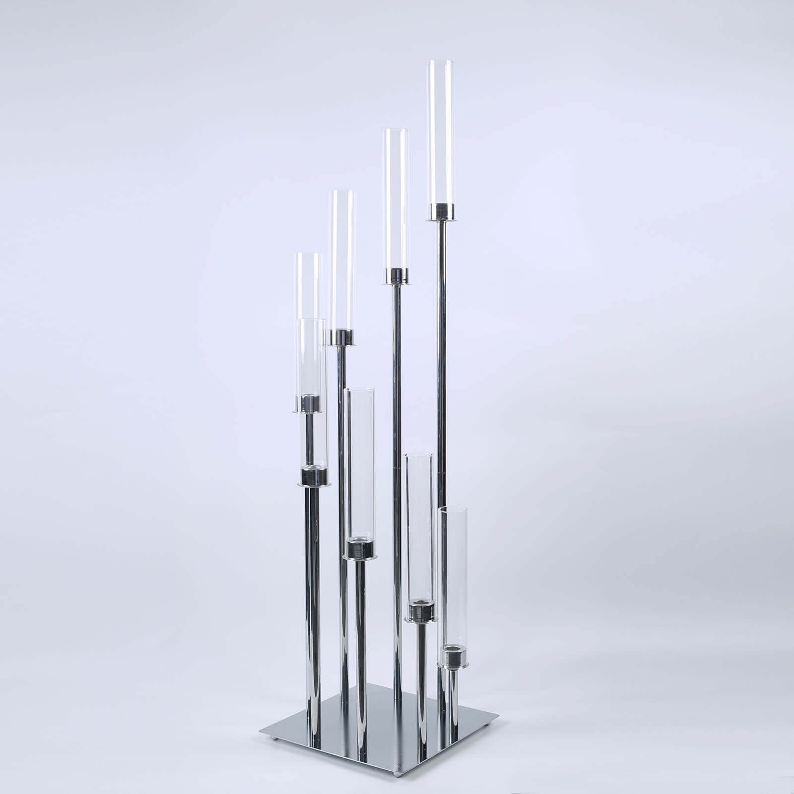 8 Arm Cluster Taper Candle Holder Silver - Stunning Large Candle Arragement With Clear Glass Shades for Grand Banquets & Celebrations 42