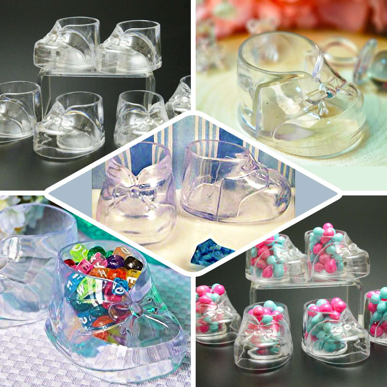 13 Pack 2.5 Clear Fillable Plastic Baby Booties Party Favor Boxes, Transparent Baby Shower Candy Gift Boxes