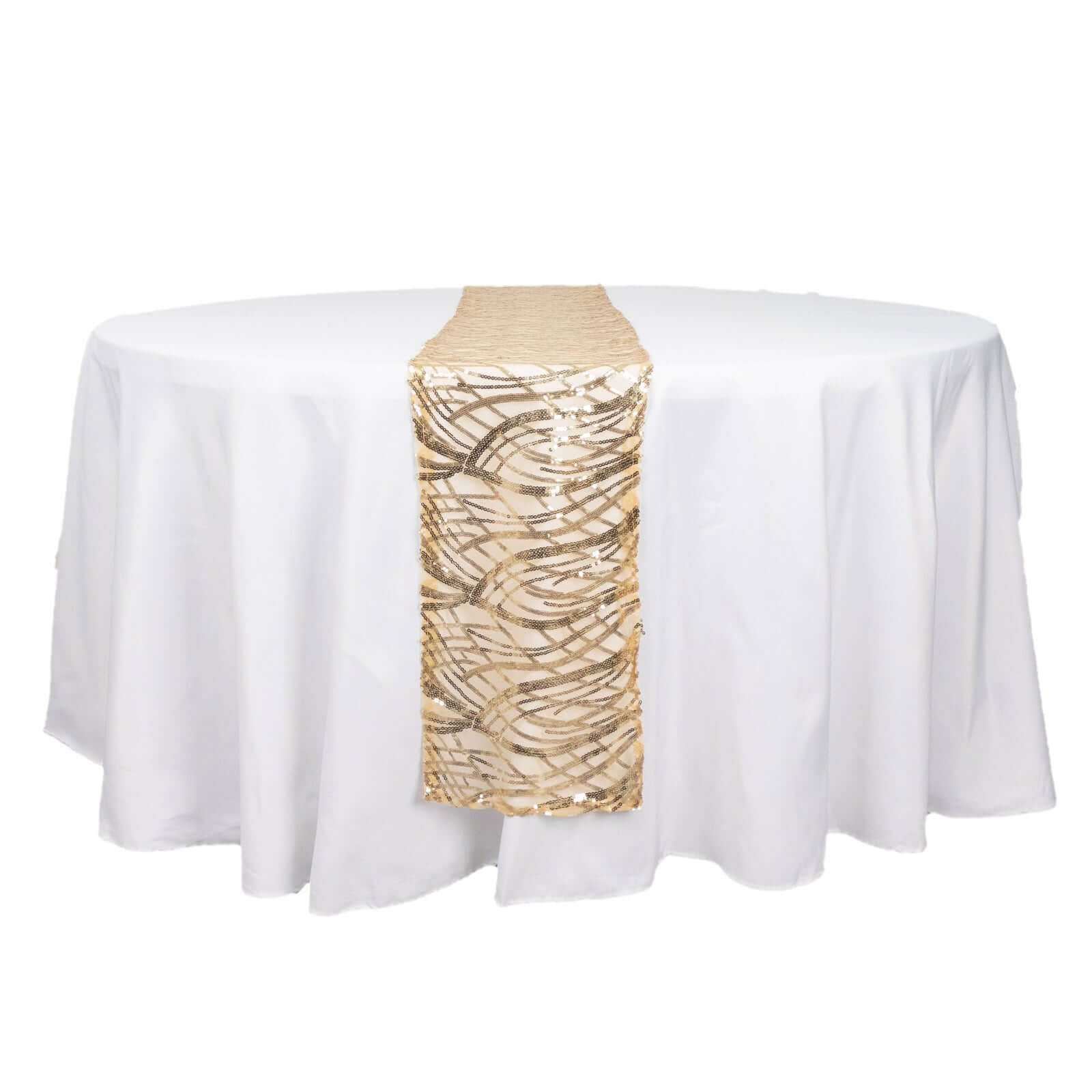 Sequin Mesh 12x108 Table Runner Champagne Stylish Wave Embroidery