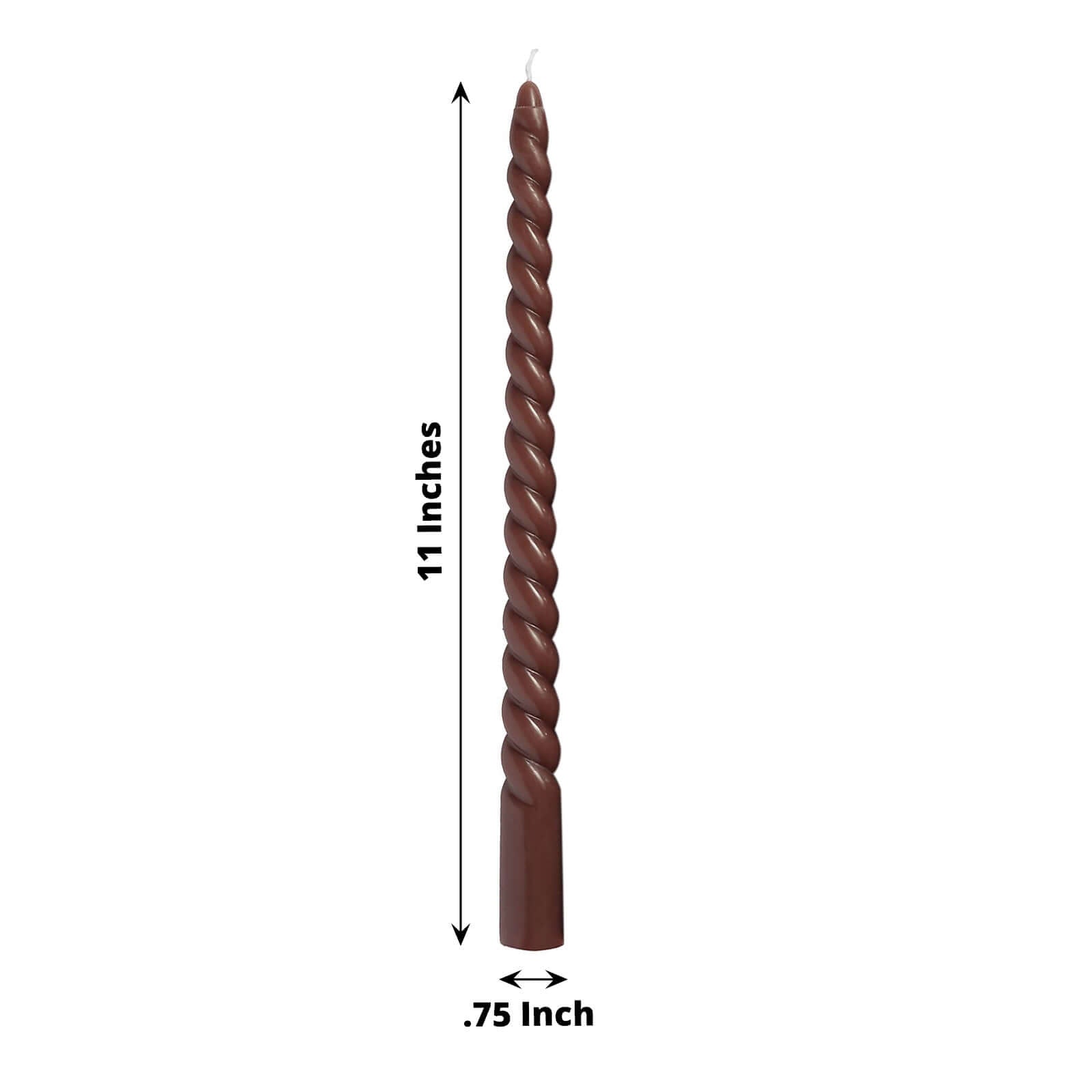 12-Pack Taper Candles Spiral Long Burn Wick Design Mocha Brown - Premium Unscented Wax Dinner Candle Sticks 11