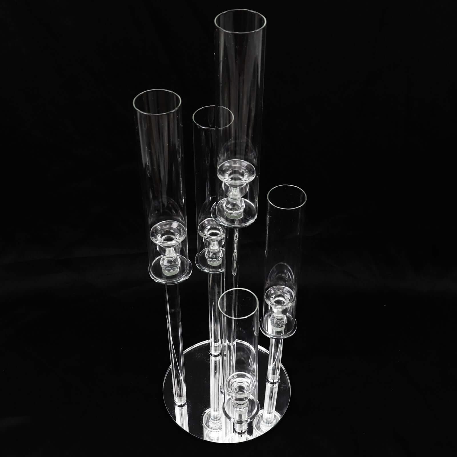 5-Arm Round Crystal Glass Candelabra Clear Taper Design - Chic Candle Holder Table Centerpiece for Weddings & Events 32