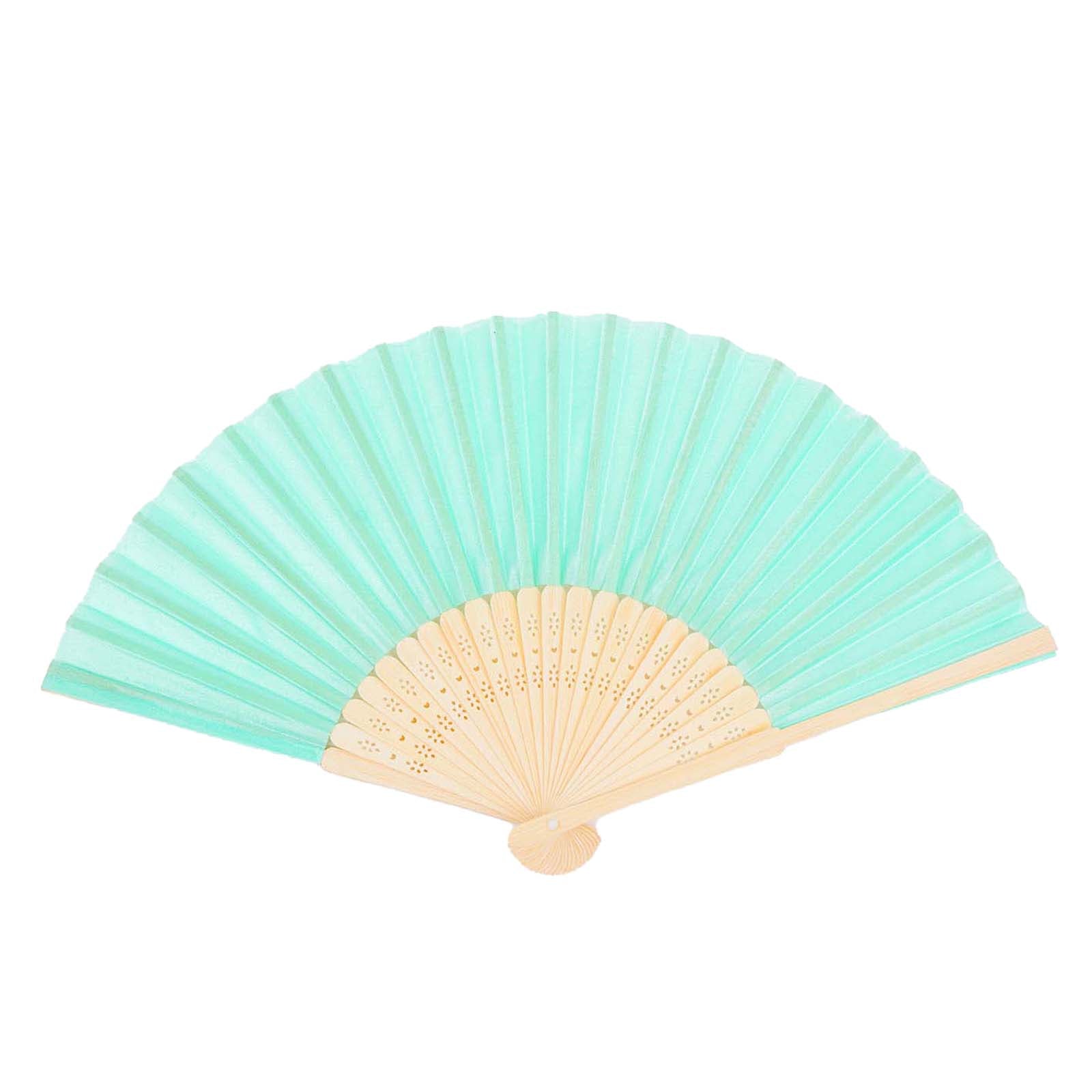 5 Pack Mint Asian Silk Folding Fans Party Favors, Oriental Folding Fan Favors