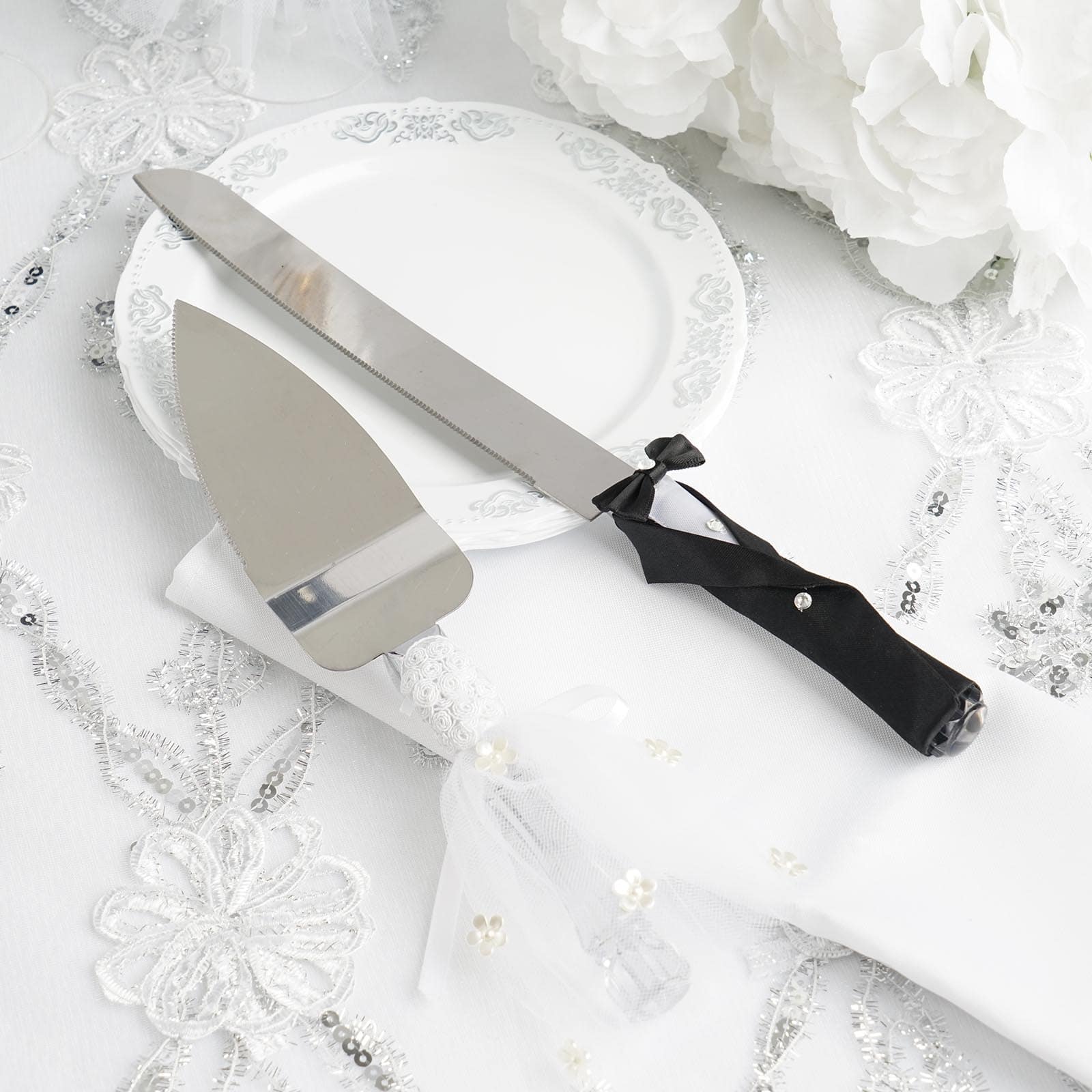 Stainless Steel Wedding Cake Knife and Server Set Bride and Groom Design - Ideal Party Favors for Special Events