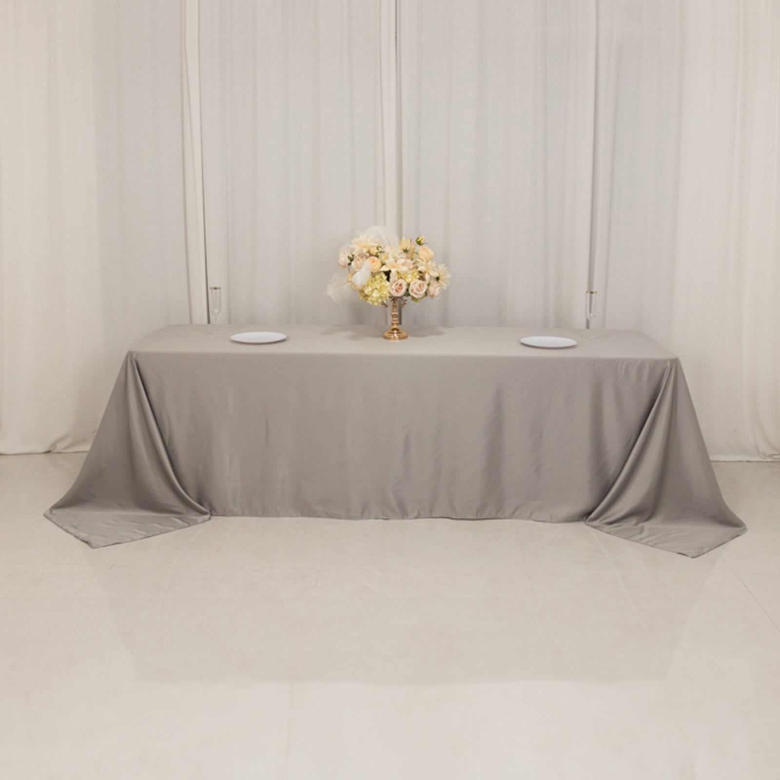 Lamour Satin 90x156 Rectangle Tablecloth Silver - Luxurious, Soft Seamless Table Cover