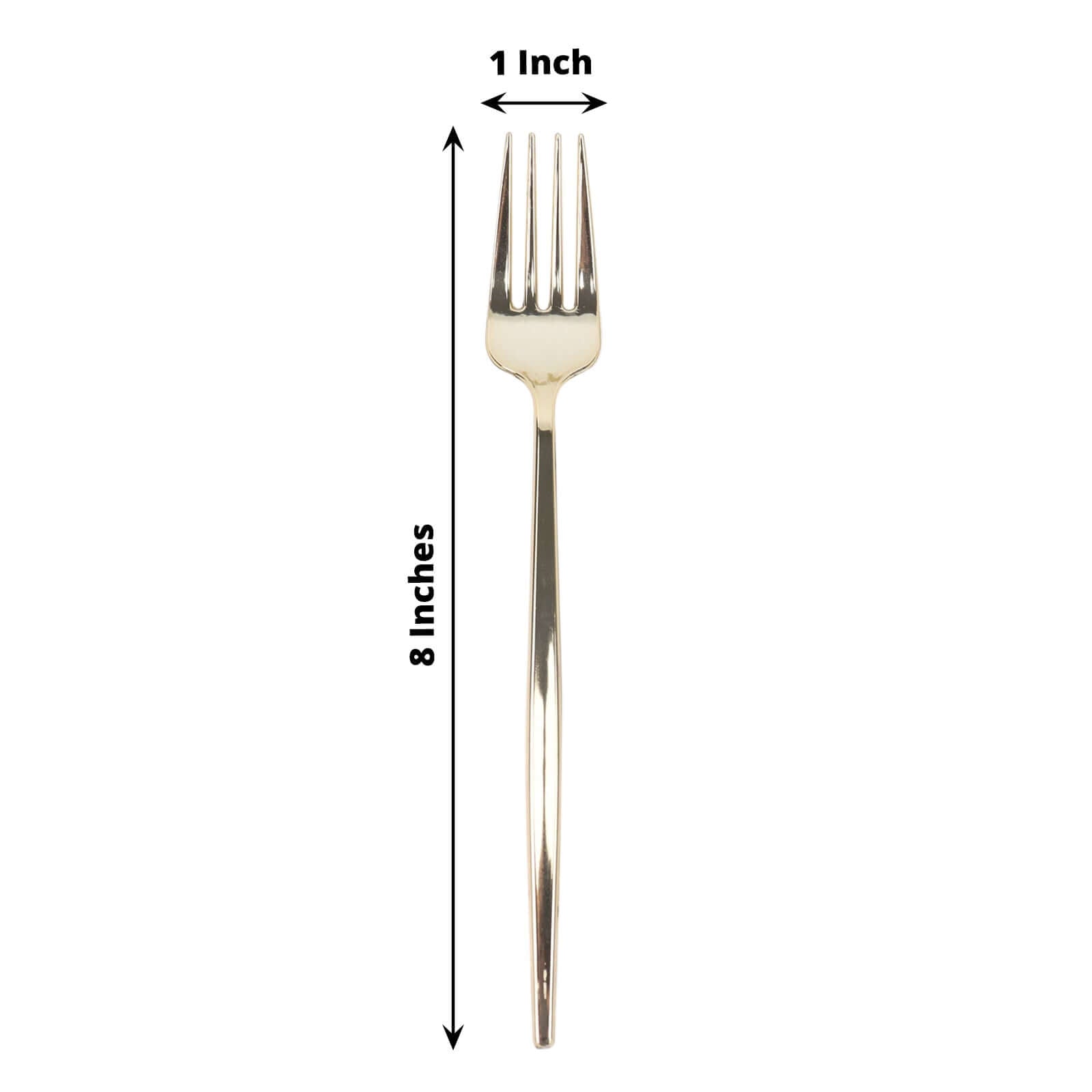 24 Pack 8 Glossy Gold Heavy Duty Plastic Silverware Forks Cutlery, Premium Disposable Sleek Flatware