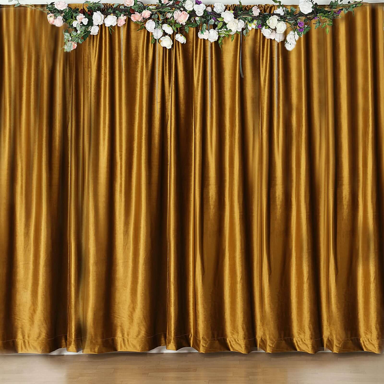 8ftx8ft Gold Premium Smooth Velvet Event Curtain Drapes, Privacy Backdrop Event Panel with Rod Pocket