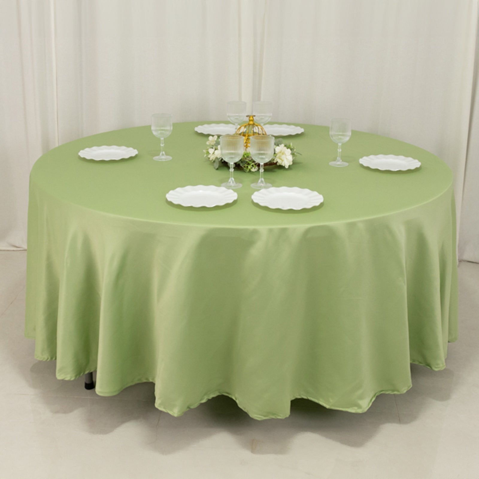 Lamour Satin 108 Round Tablecloth Sage Green - Durable & Silk-Like Table Cover