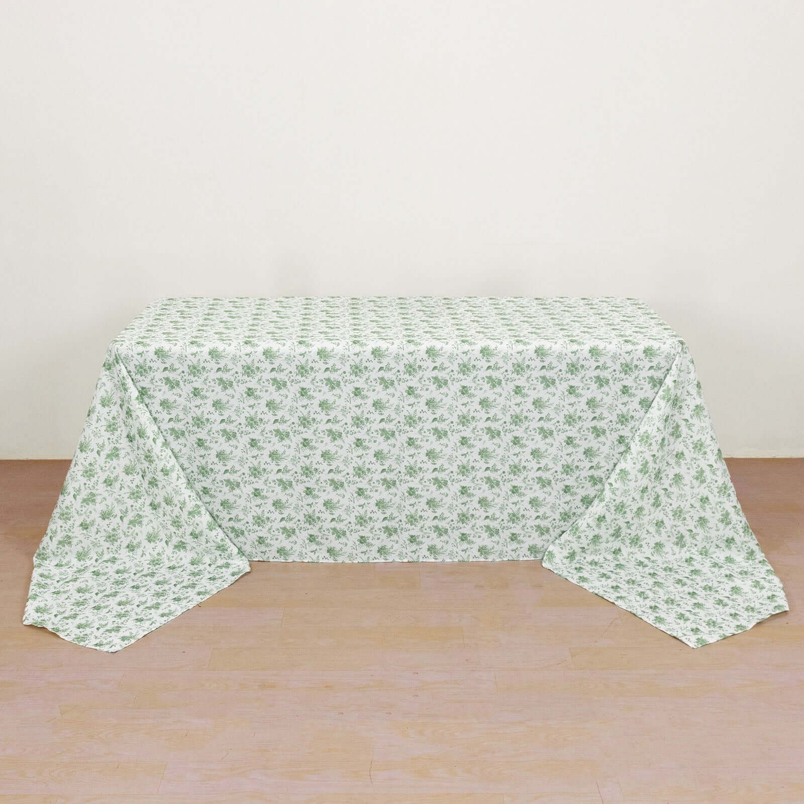 Polyester 90x156 Rectangle Tablecloth Dusty Sage Green French Toile Pattern Seamless Table Cover for Upscale Dining