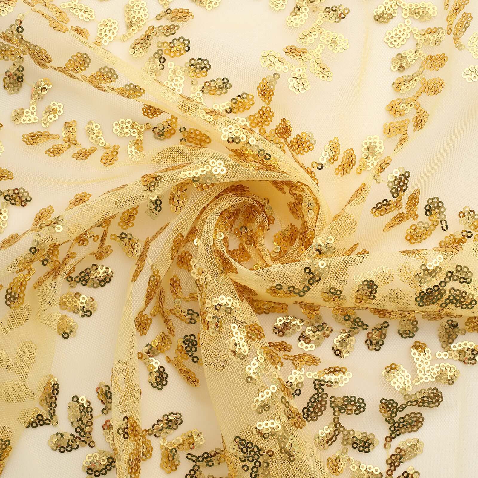 Sequin Tulle 20x20 Napkin Gold Embroidered Leaf Vine Pattern - Shimmering Event Decor