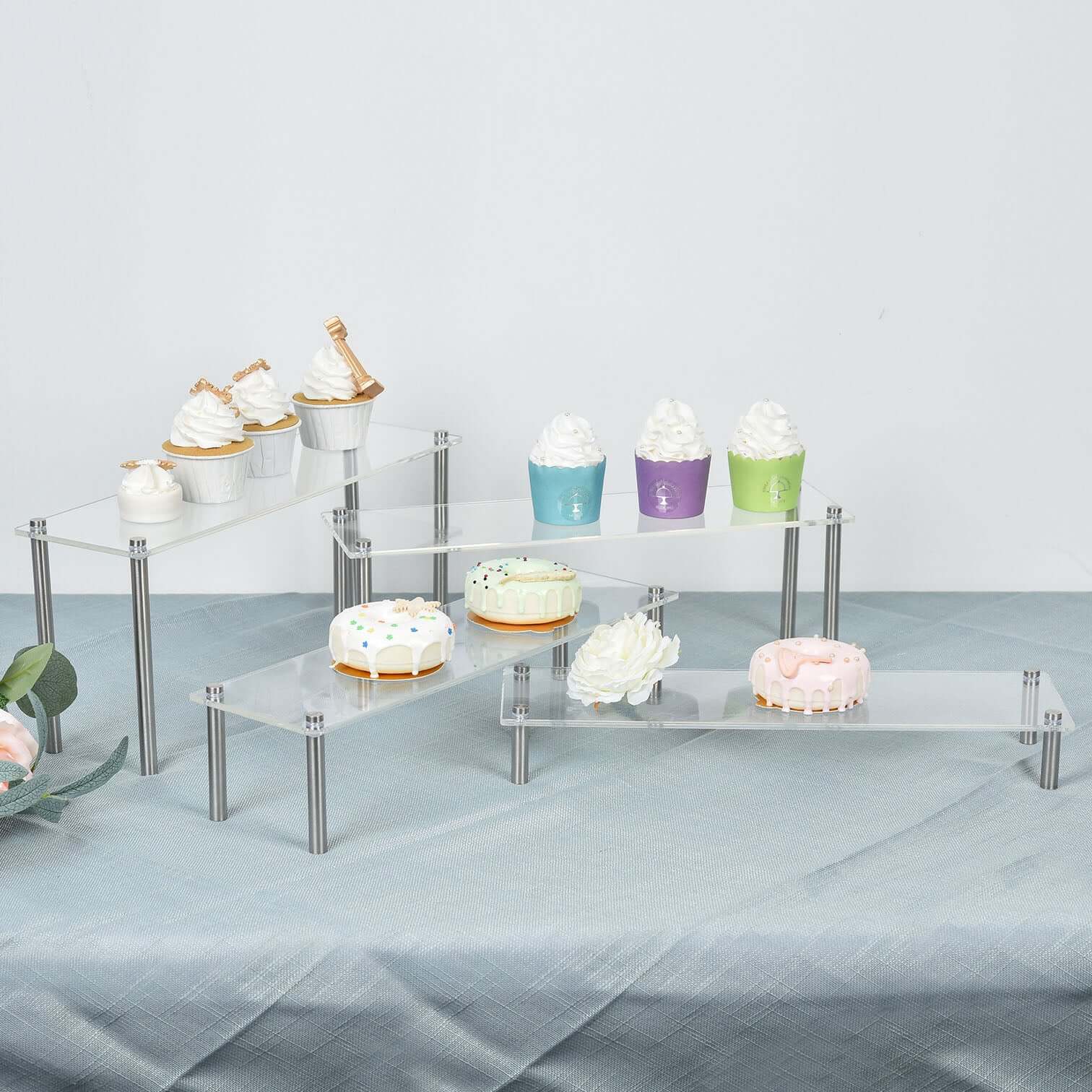 Set of 4 Premium Acrylic Dessert Display Stands Clear - Sleek Multi Level Buffet Riser Serving Tray Platter for Cupcakes Pastries & Appetizers