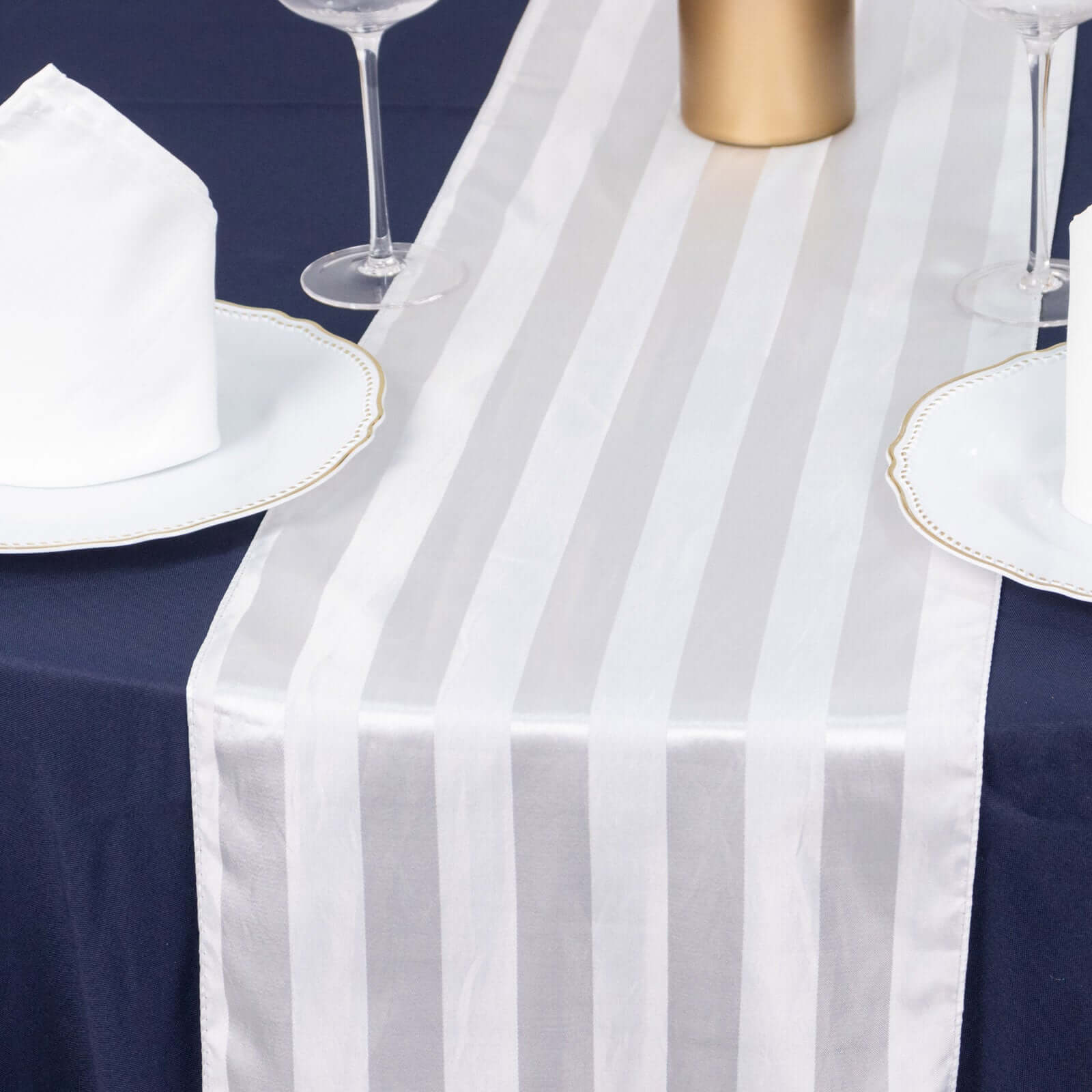 Satin 12x108 Table Runner White - Stripe Classic Wedding & Event Table Decor