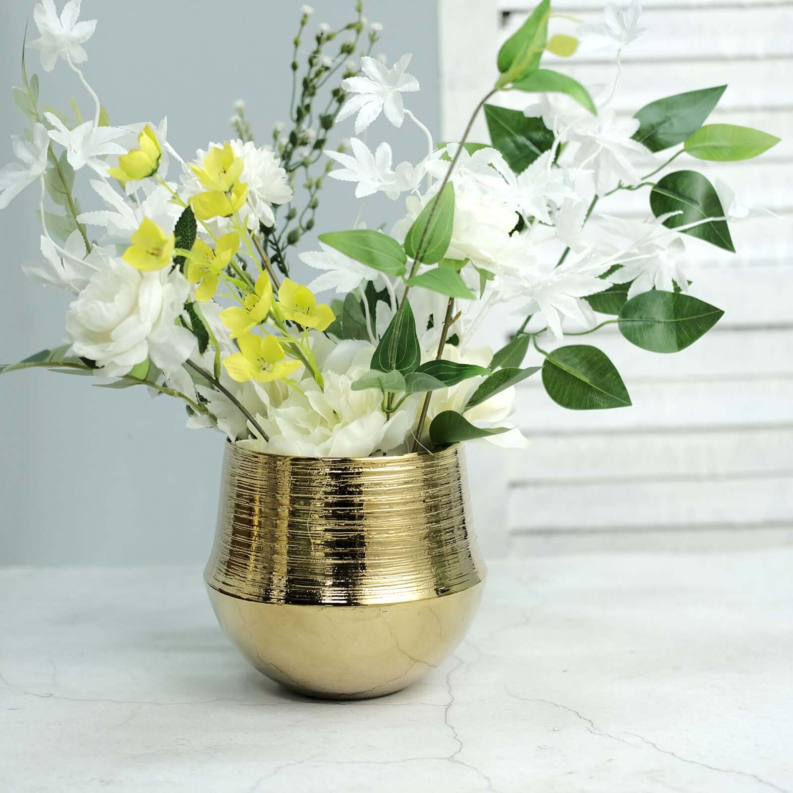 2-Pack Flower Plant Pots Textured Round Design Metallic Gold - Ceramic Cylindrical Bell Shaped Planters 6