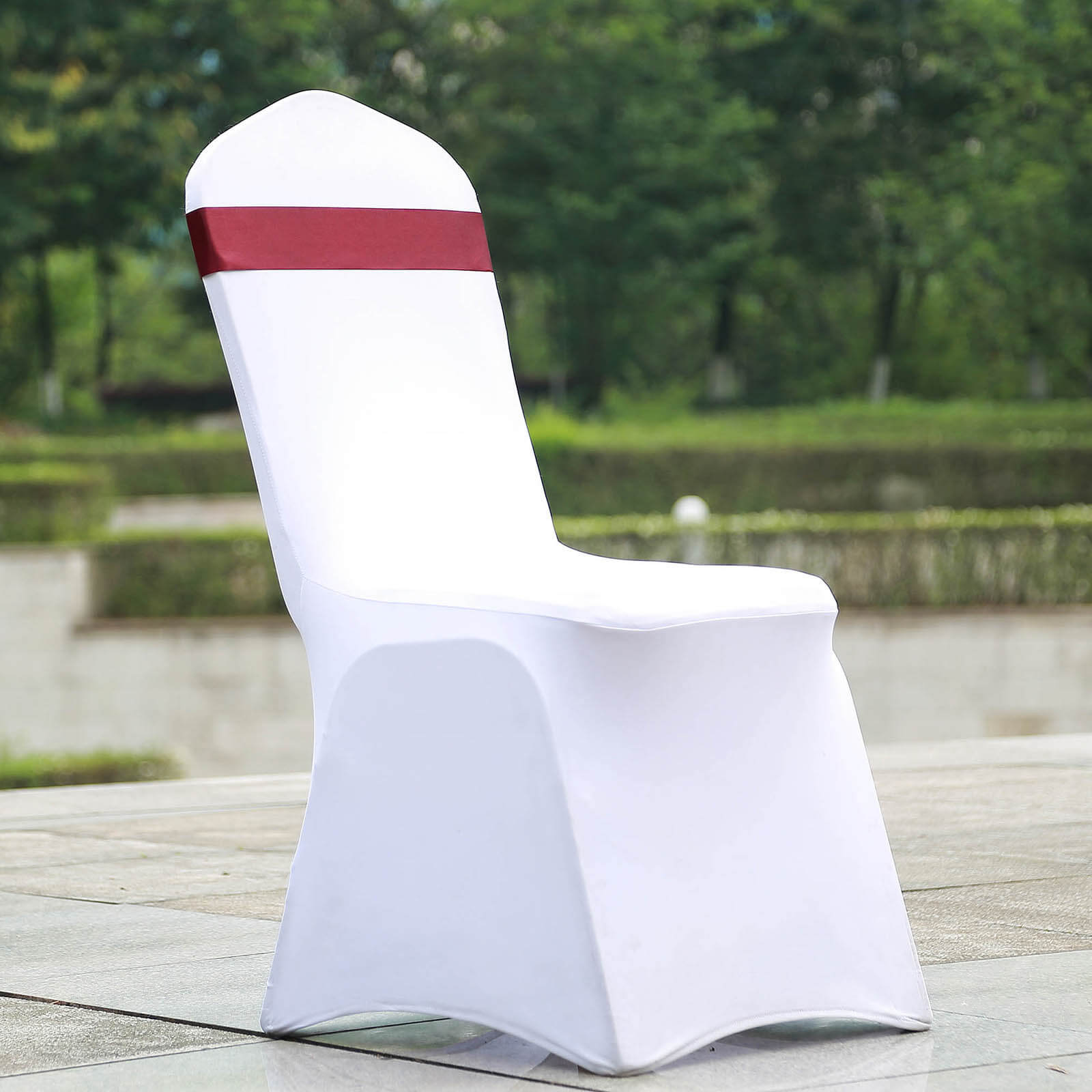 5 Pack Satin Faux Leather Chair Sashes Burgundy - Durable Double Sided Pre-tied Bow Tie Chair Bands with Diamond Rhinestone Buckles