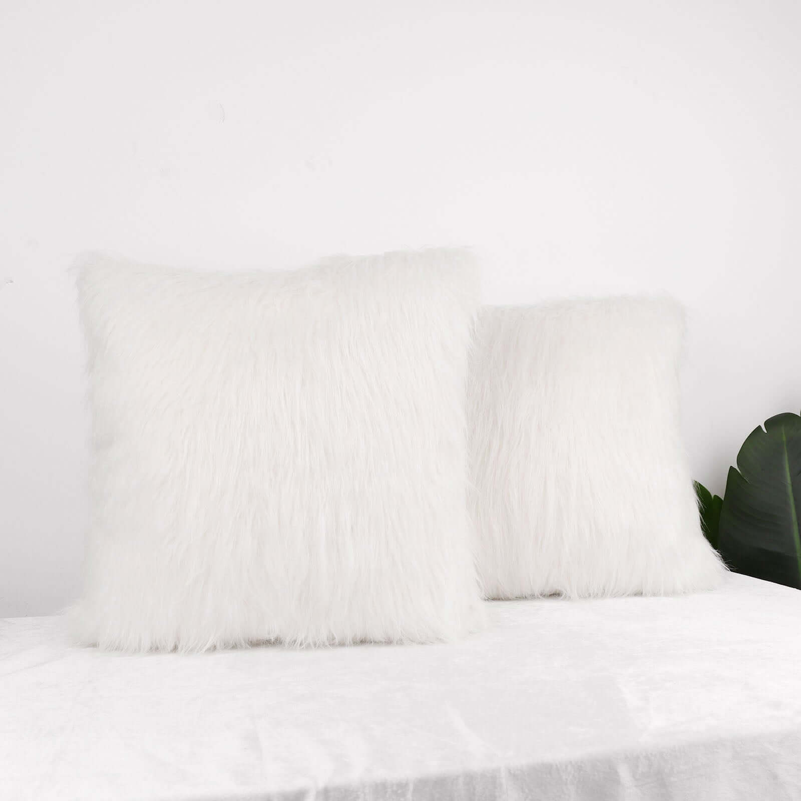 2 Pack 18 White Faux Fur Sheepskin Throw Pillow Cases, Square Pillow Covers