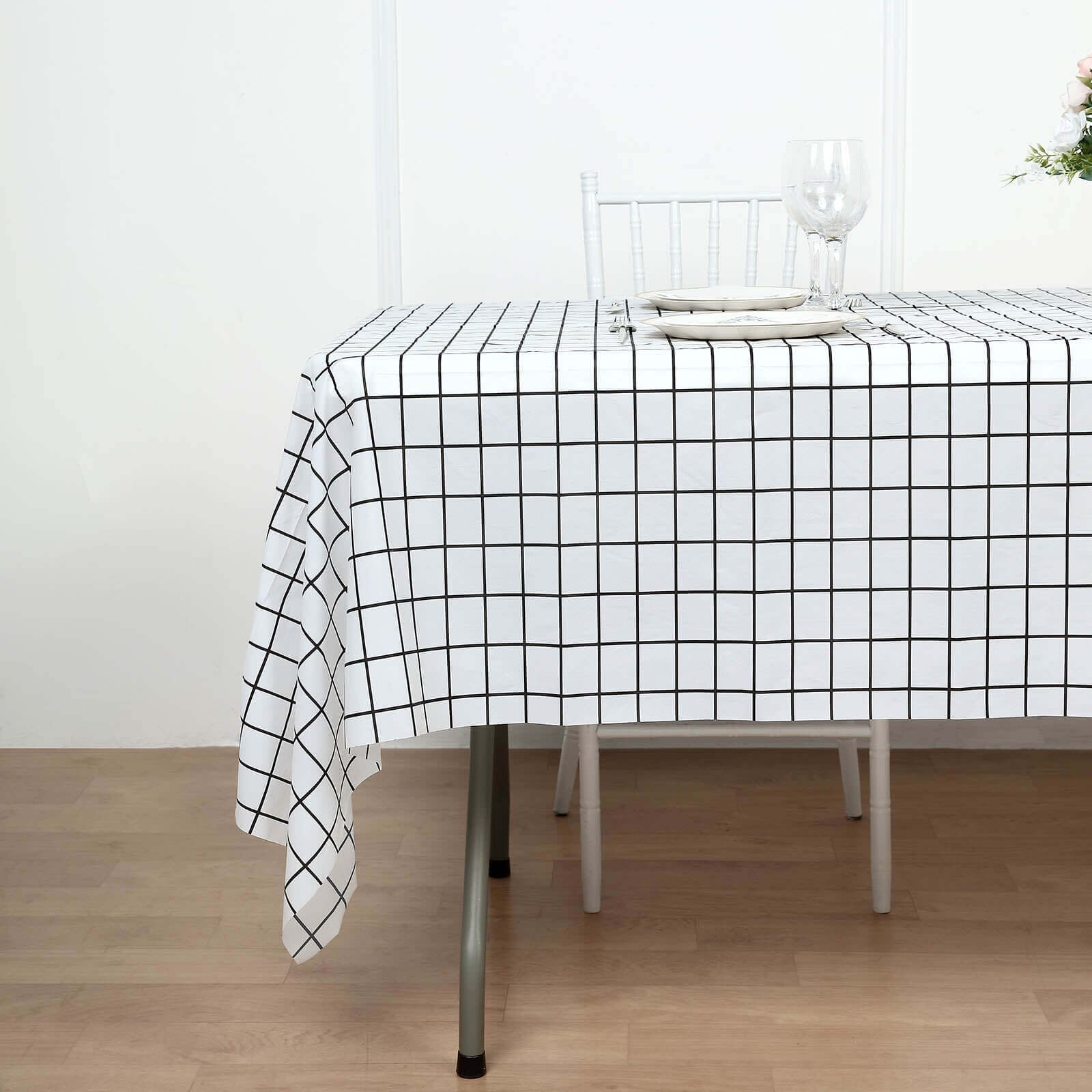 5-Pack Plastic Table Covers Black/White Grid Rectangle - Durable Checkered PVC Disposable Tablecloths 54x108