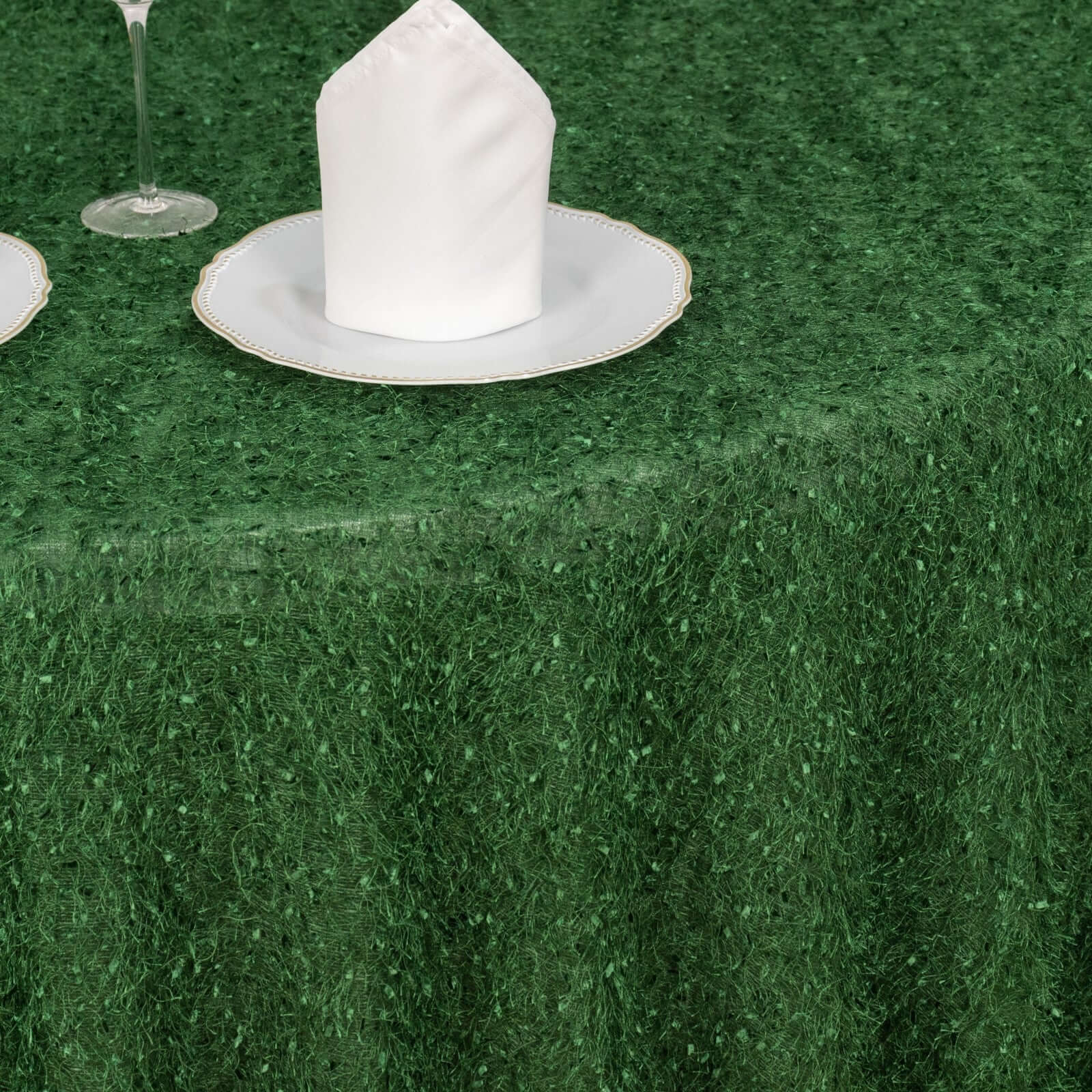 Polyester 120 Round Tablecloth Green with Shaggy Fringe Table Cover