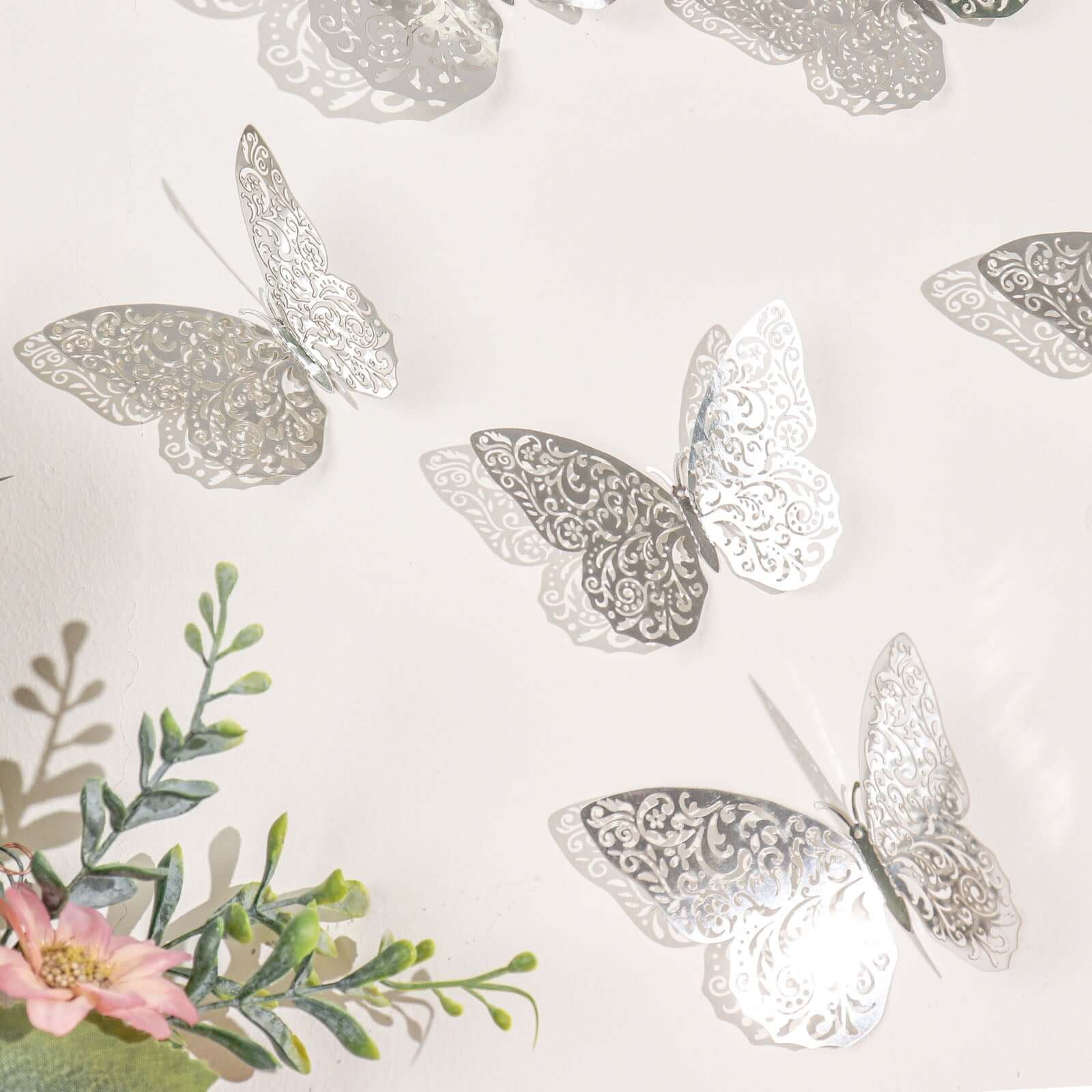 12-Pack 3D Butterfly Wall Decals, DIY Removable Mural Stickers Silver Cake Decorations Eye-Catching Design