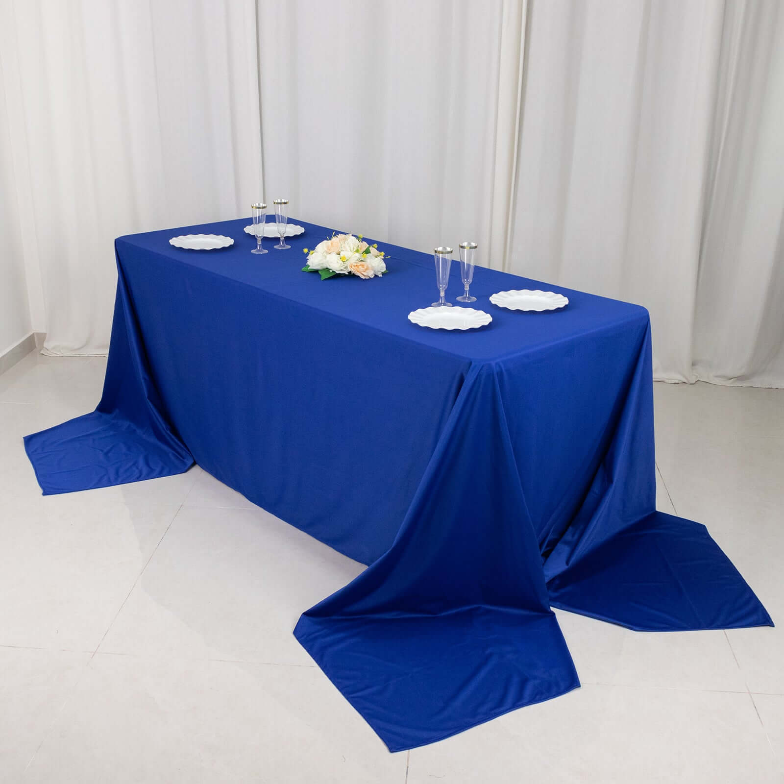 Premium Scuba Rectangular 90x156 Tablecloth Royal Blue - Wrinkle Free, Stain Resistant & Seamless Table Cover