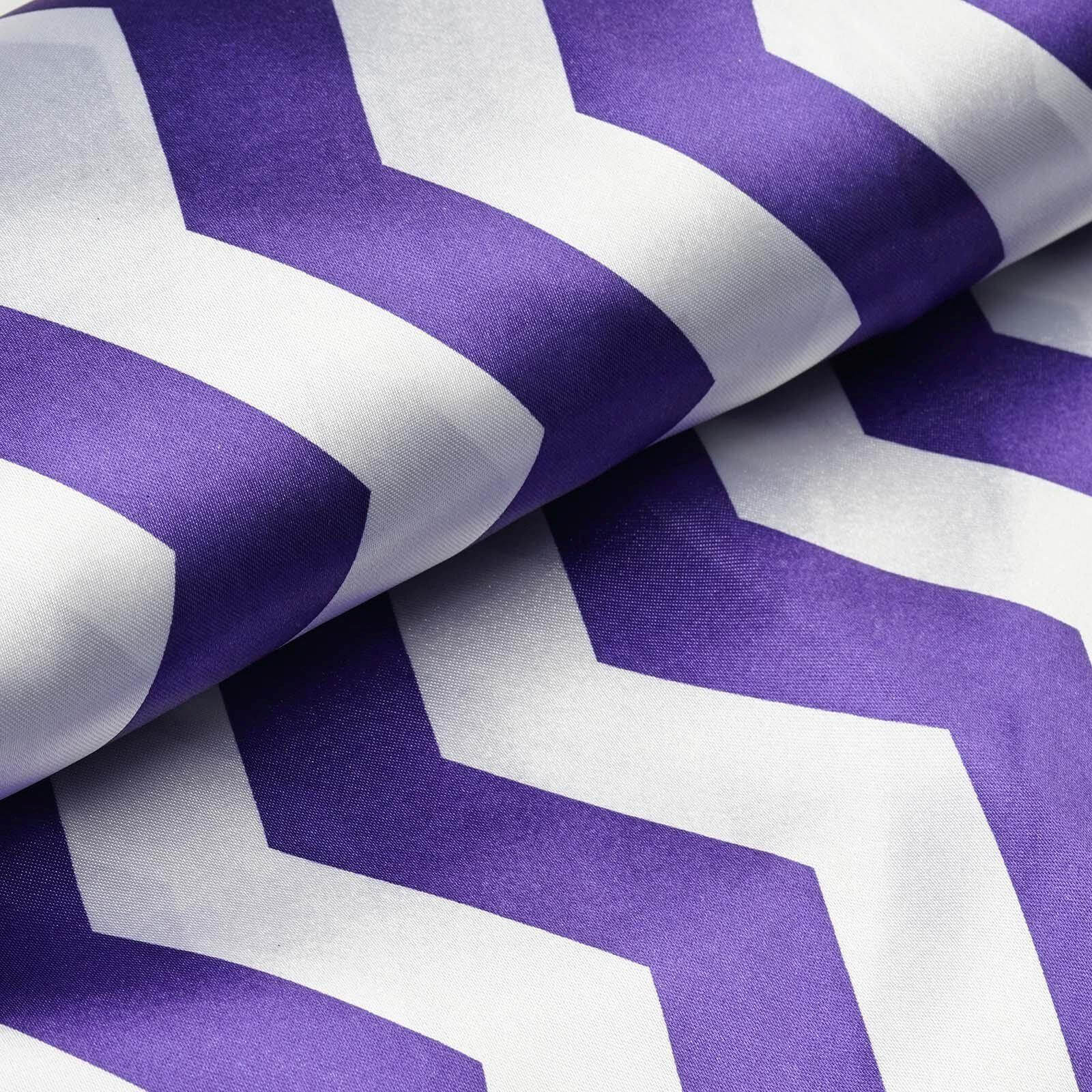 54x10 Yards Purple White Chevron Print Satin Fabric Roll, Zig Zag DIY Craft Fabric Bolt