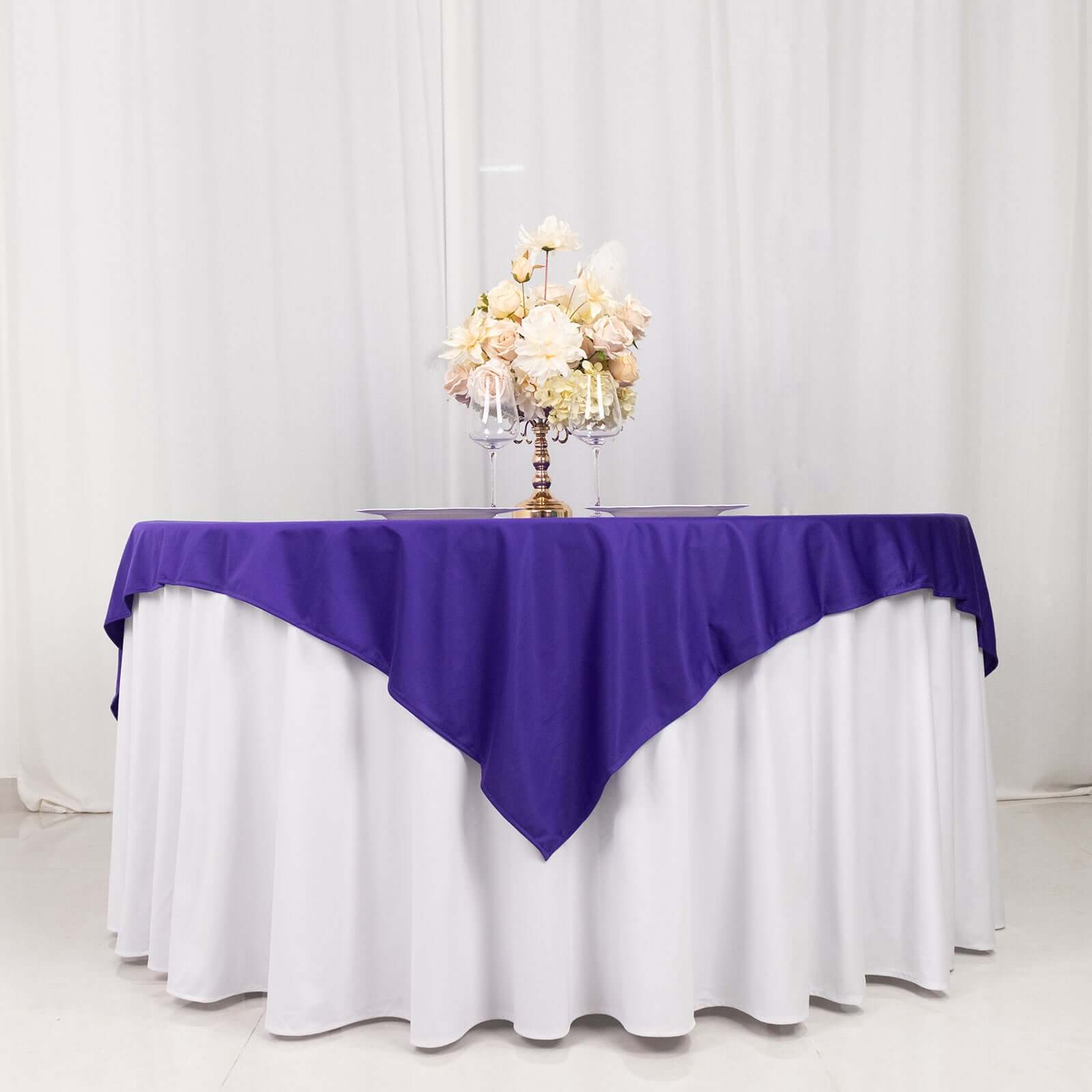 Premium Scuba 70x70 Table Overlay Square Tablecloth Purple - Wrinkle Free & Stain Resistant Table Cover