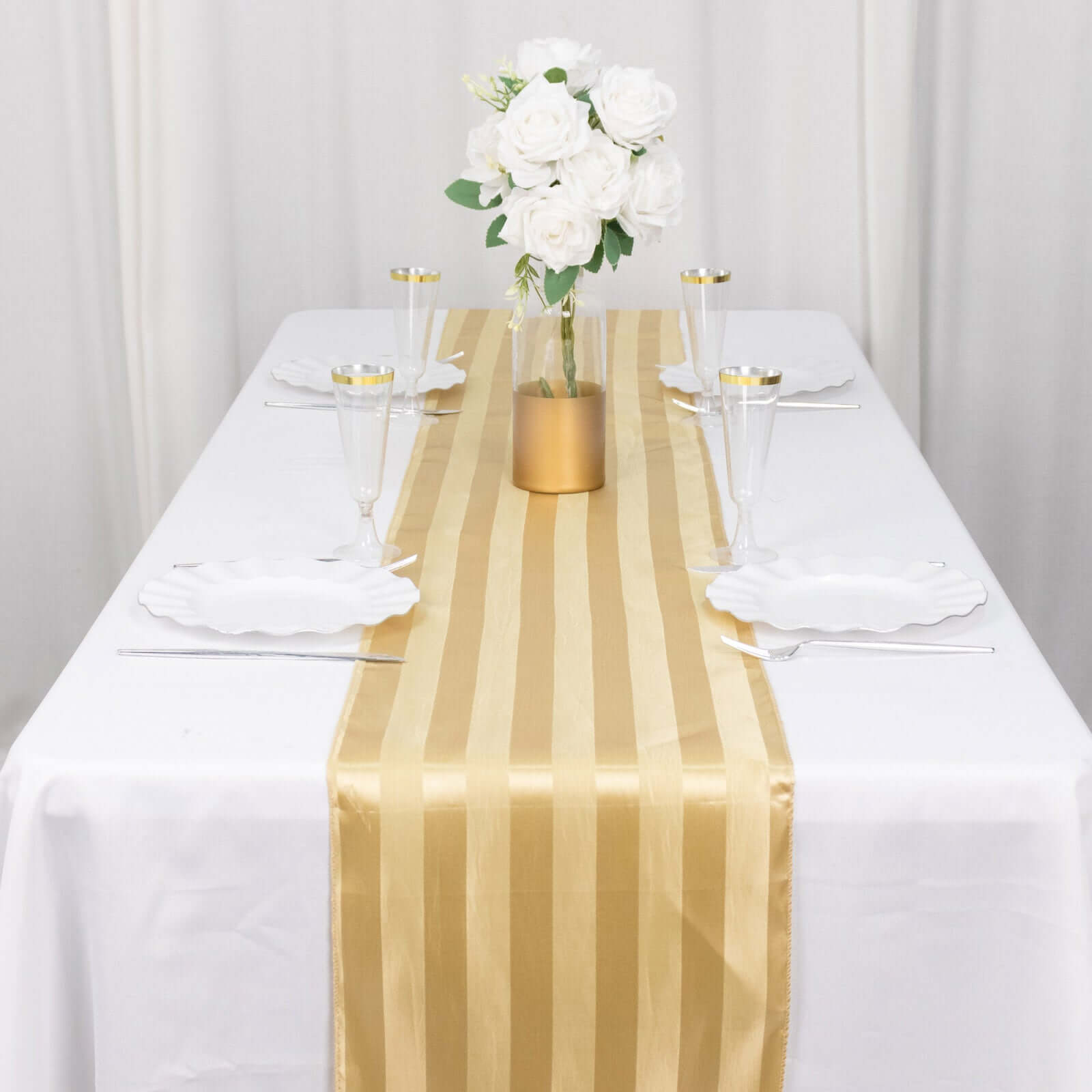 Satin 12x108 Table Runner Champagne - Stripe Table Decor