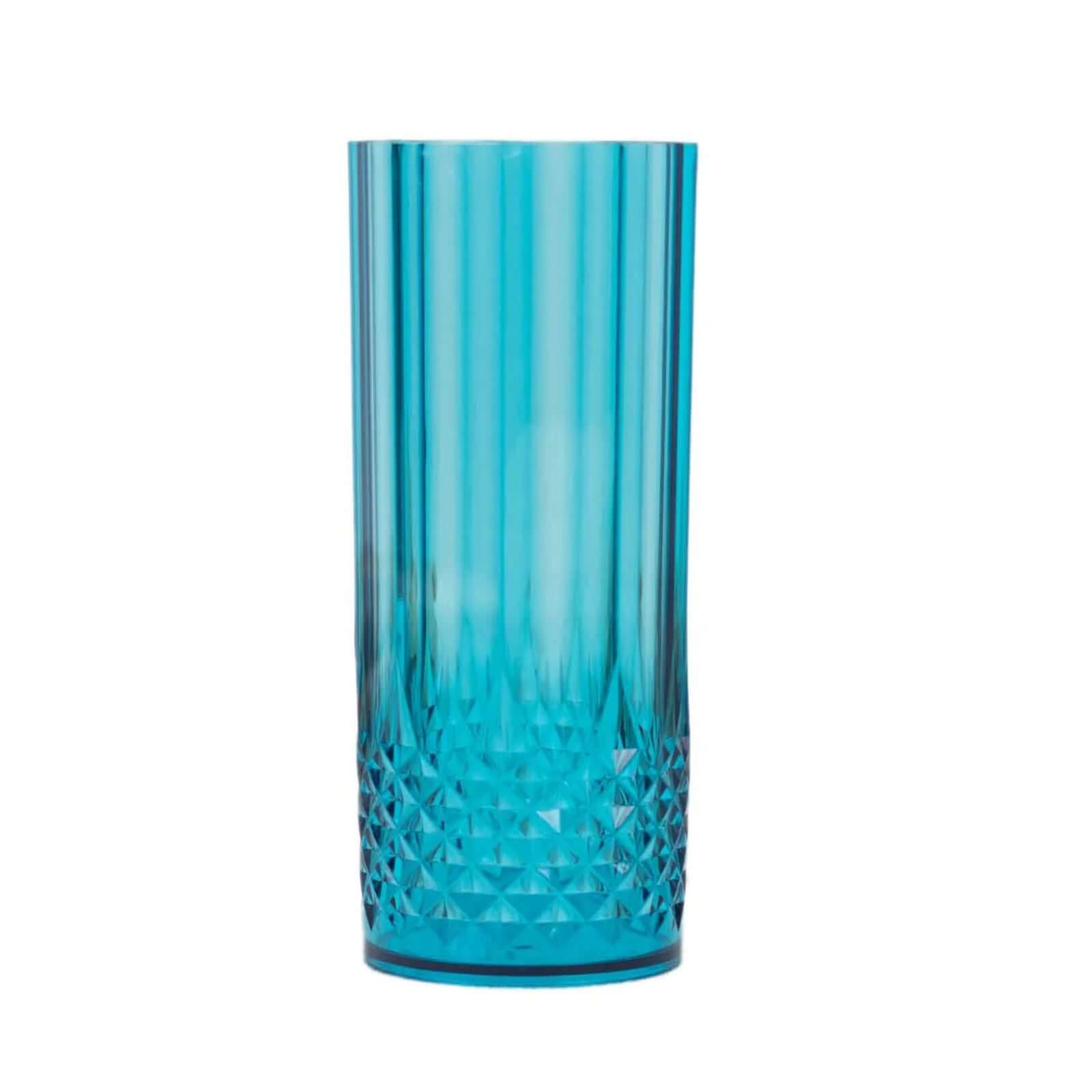 6-Pack Plastic Cocktail Tumblers Ocean Blue Transparent Crystal Cut Style - Shatterproof Highball Glasses 14oz