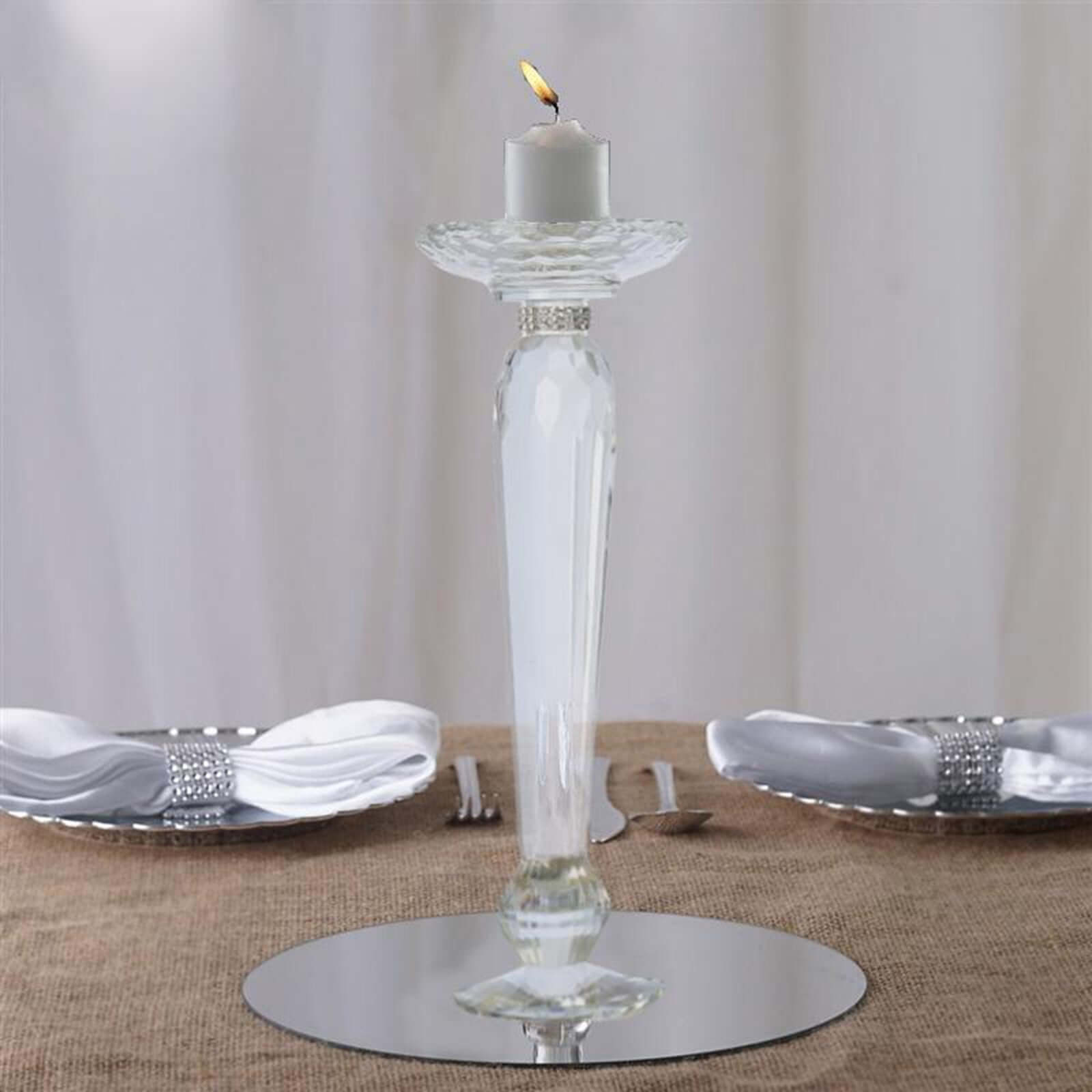 2-Pack Cut Crystal Glass Pillar Candle Holder Stands, Kissing Ball Flower Pedestals 11