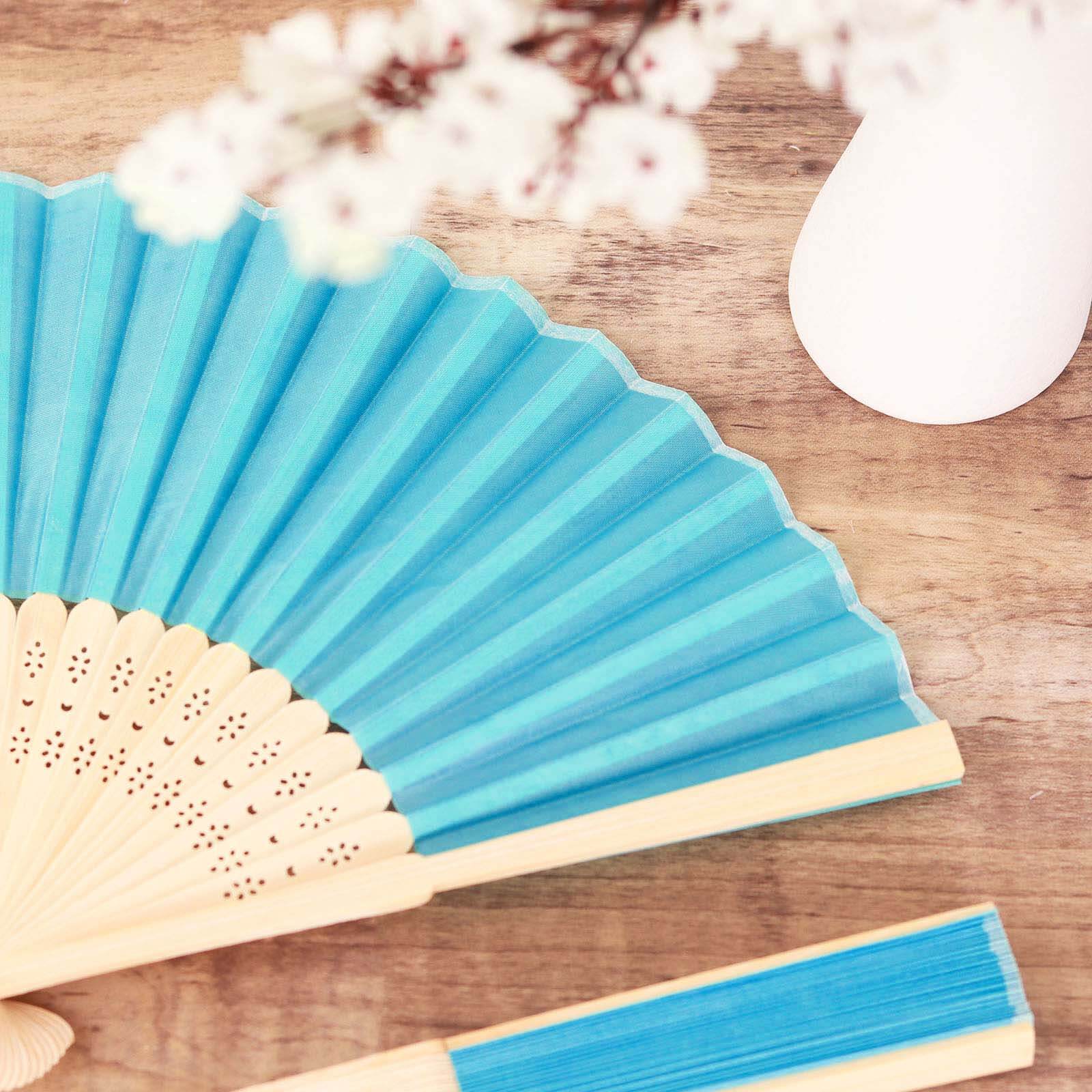 5 Pack Turquoise Asian Silk Folding Fans Party Favors, Oriental Folding Fan Favors