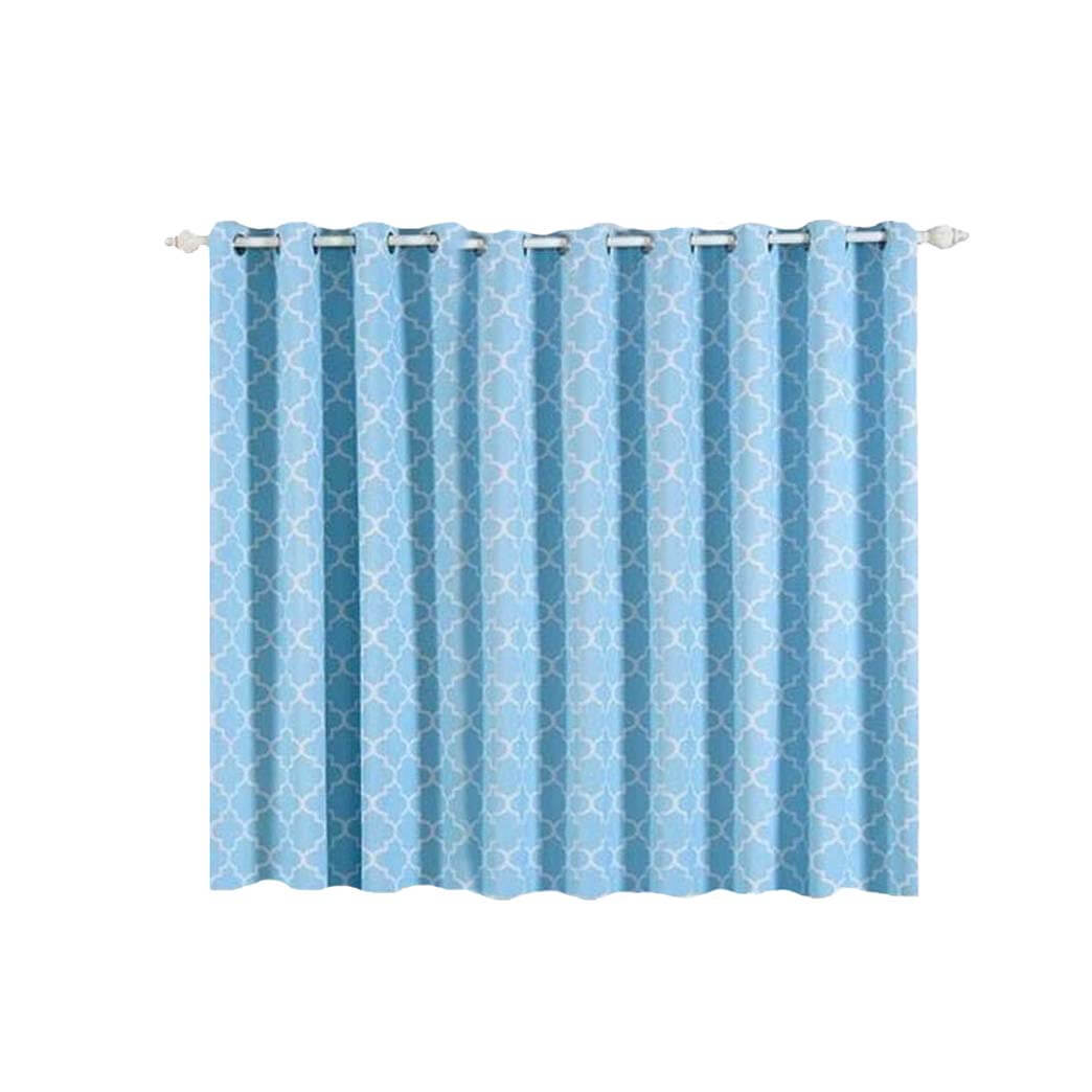 2 Pack Blue White Lattice Room Darkening Blackout Curtain Panels With Grommet, Designer Trellis Curtains 52x64 - Clearance SALE