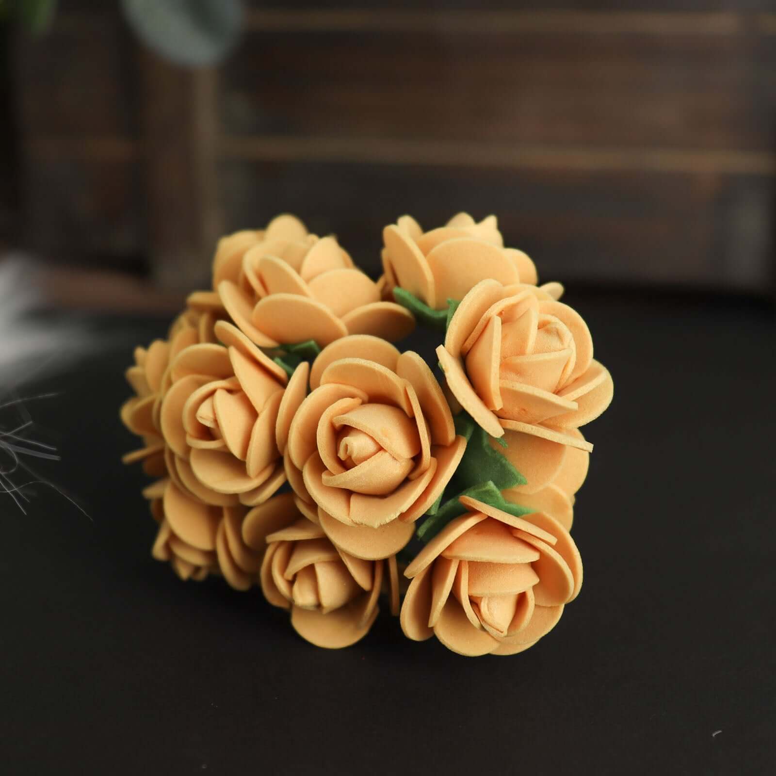 48 Roses 1 Gold Real Touch Artificial DIY Foam Rose Flowers With Stem, Craft Rose Buds