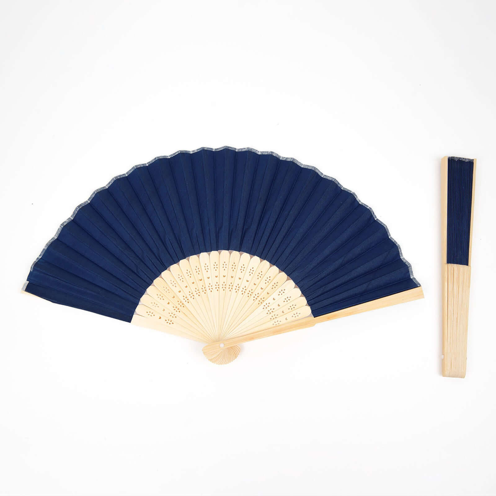 5 Pack Navy Blue Asian Silk Folding Fans Party Favors, Oriental Folding Fan Favors