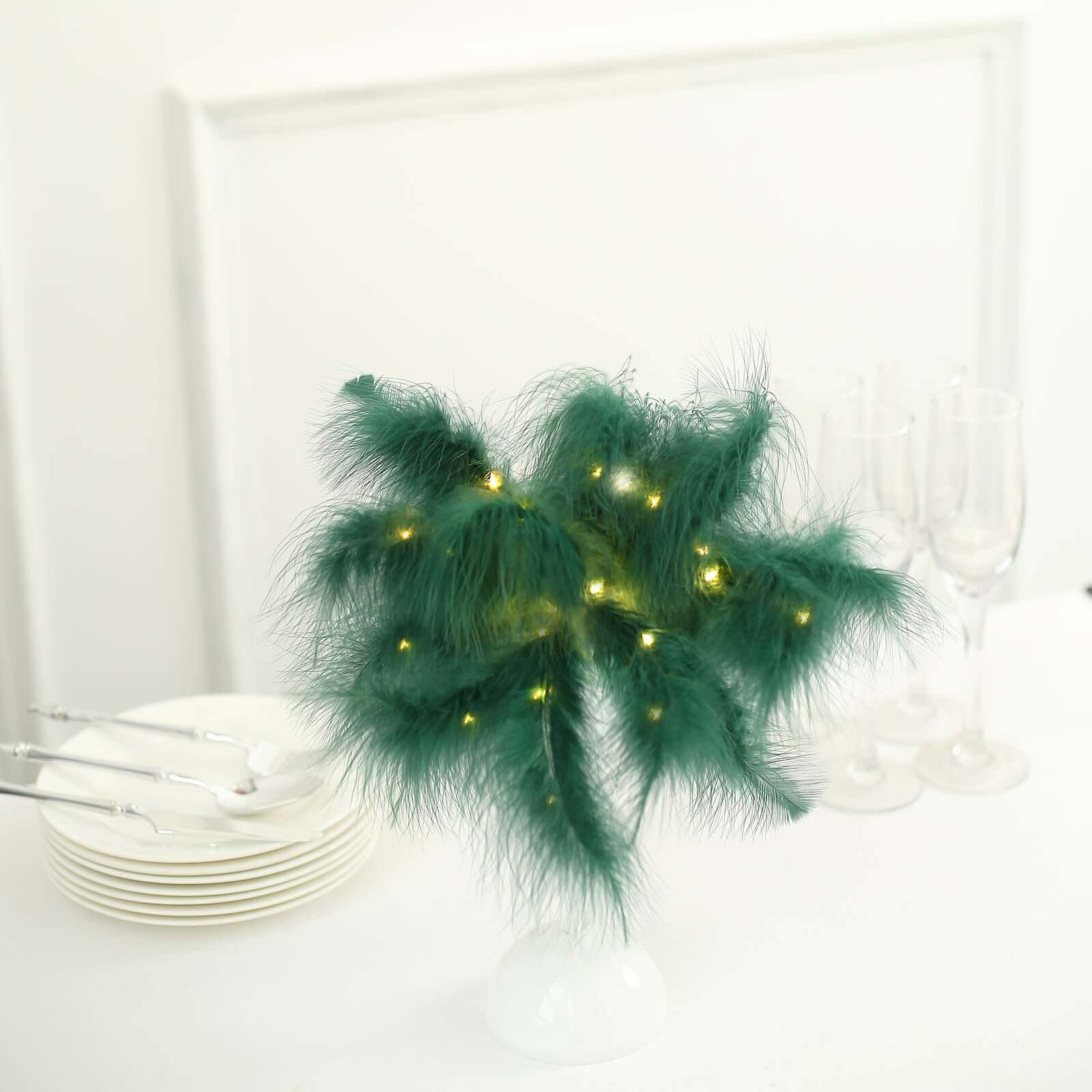 Table Lamp Feather Design Hunter Emerald Green LED Battery Operated - Cordless Wedding Centerpiece 15