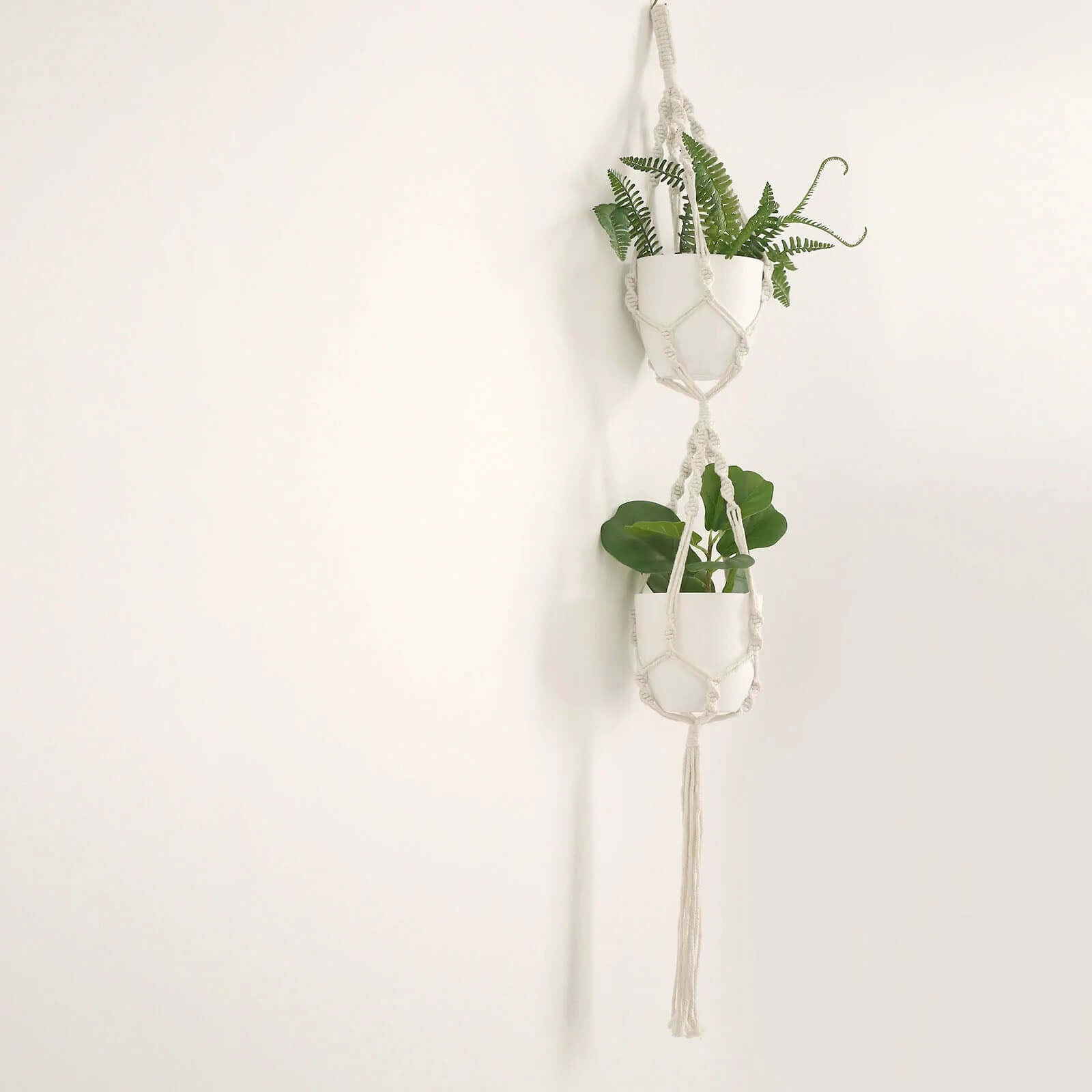 2-Pack Planter Pots Indoor Macrame Holder Design White - Plastic Plant Pots 5.5