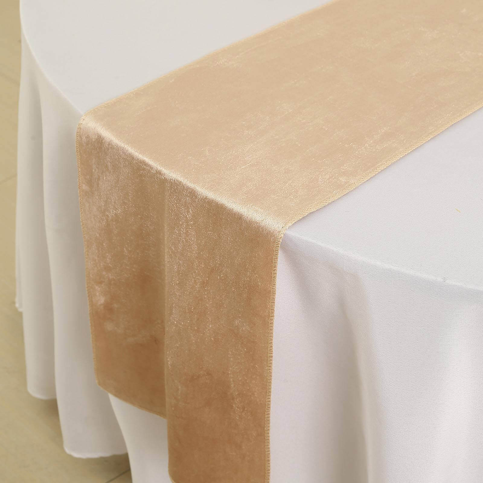 Premium Velvet 12x108 Table Runner Champagne - Sheen Finish Reusable Table Decor