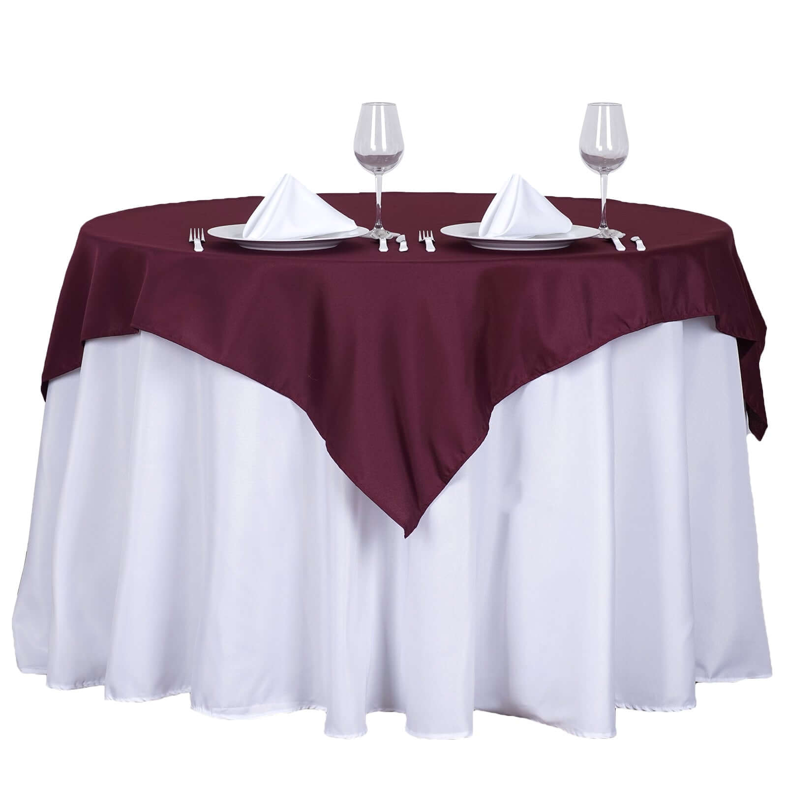 Polyester 54x54 Table Overlay Square Tablecloth Burgundy - Wrinkle-Resistant & Durable Table Cover