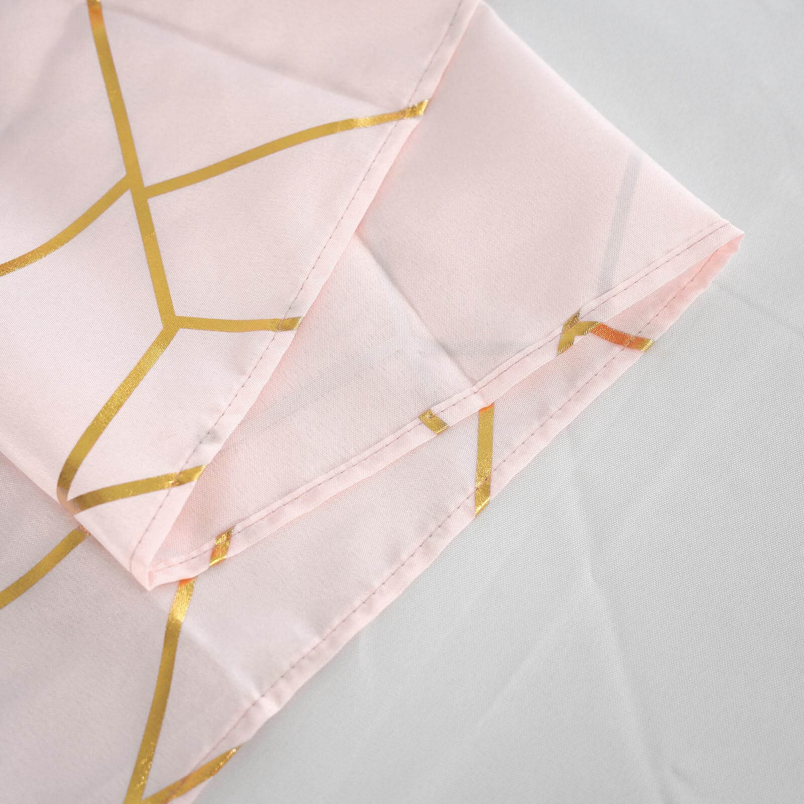 Polyester 54x54 Table Overlay Square Tablecloth Blush with Gold Foil Geometric Pattern - Wrinkle-Resistant & Durable Table Topper