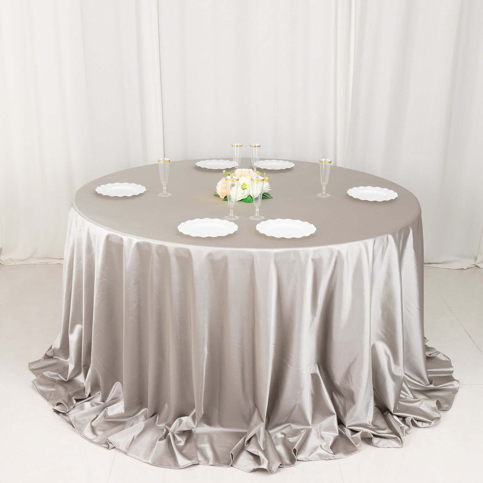 Premium Scuba Round 132 Tablecloth Shimmering Silver - Wrinkle Free, Stain Resistant & Seamless Table Cover