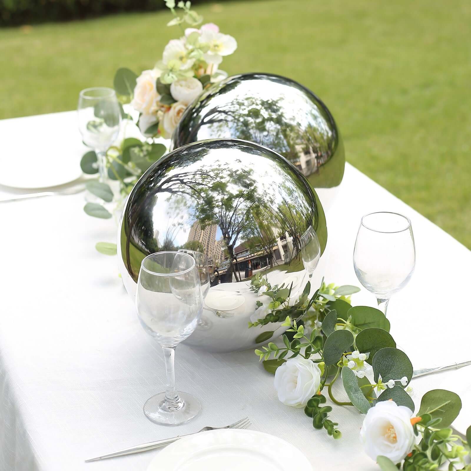 2-Pack Gazing Globe Mirror Ball Reflective Hollow Stainless Steel Silver Spheres - Decorative Outdoor Garden Display 12