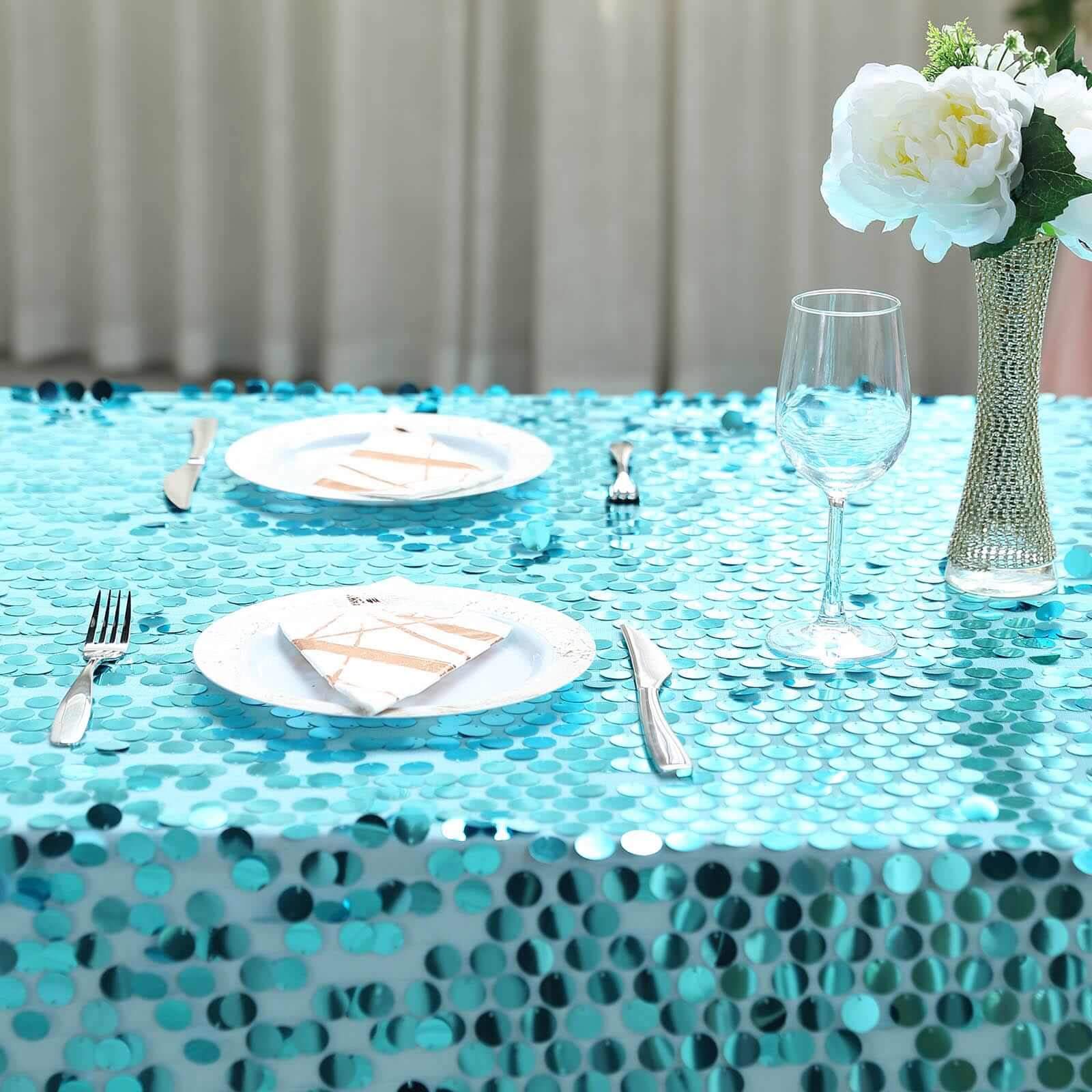 Sequin 90x132 Rectangle Tablecloth Turquoise - Seamless Big Payette Table Cover